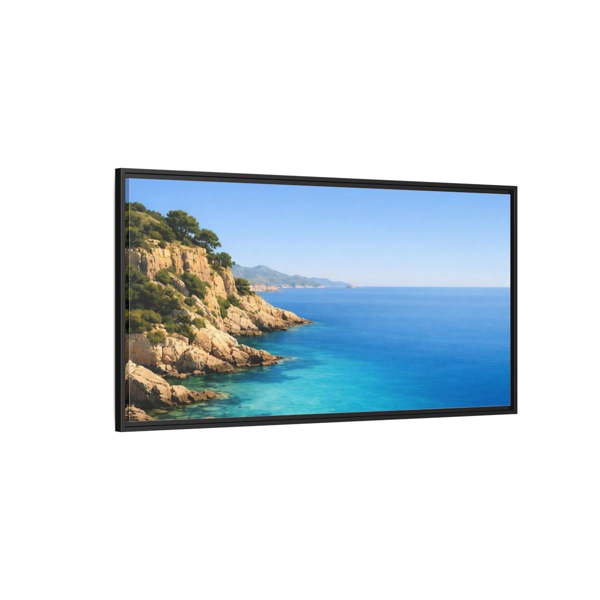 Landscape Nature Coastal Cliffs Blue Seascape - Framed Canvas Wall Art Print - YesArtYes