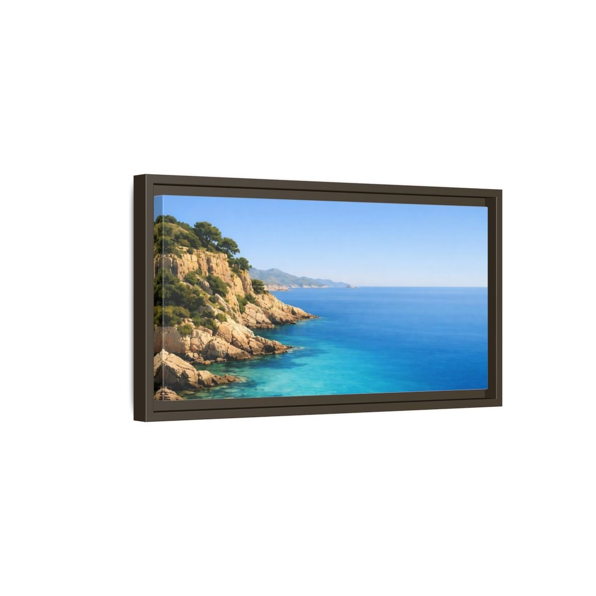 Landscape Nature Coastal Cliffs Blue Seascape - Framed Canvas Wall Art Print - YesArtYes