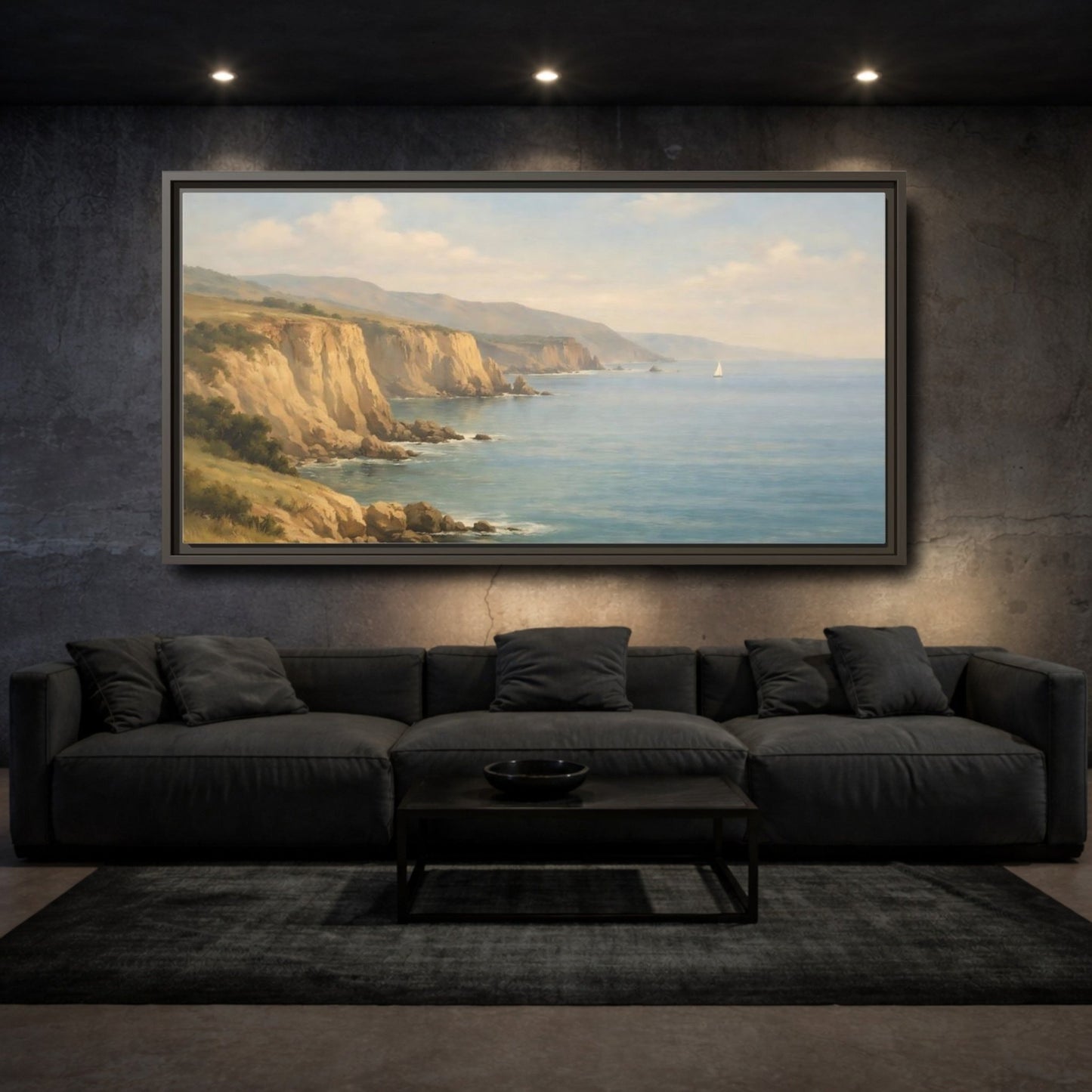 Landscape Nature Coastal Cliffs - Framed Canvas Wall Art Print - YesArtYes