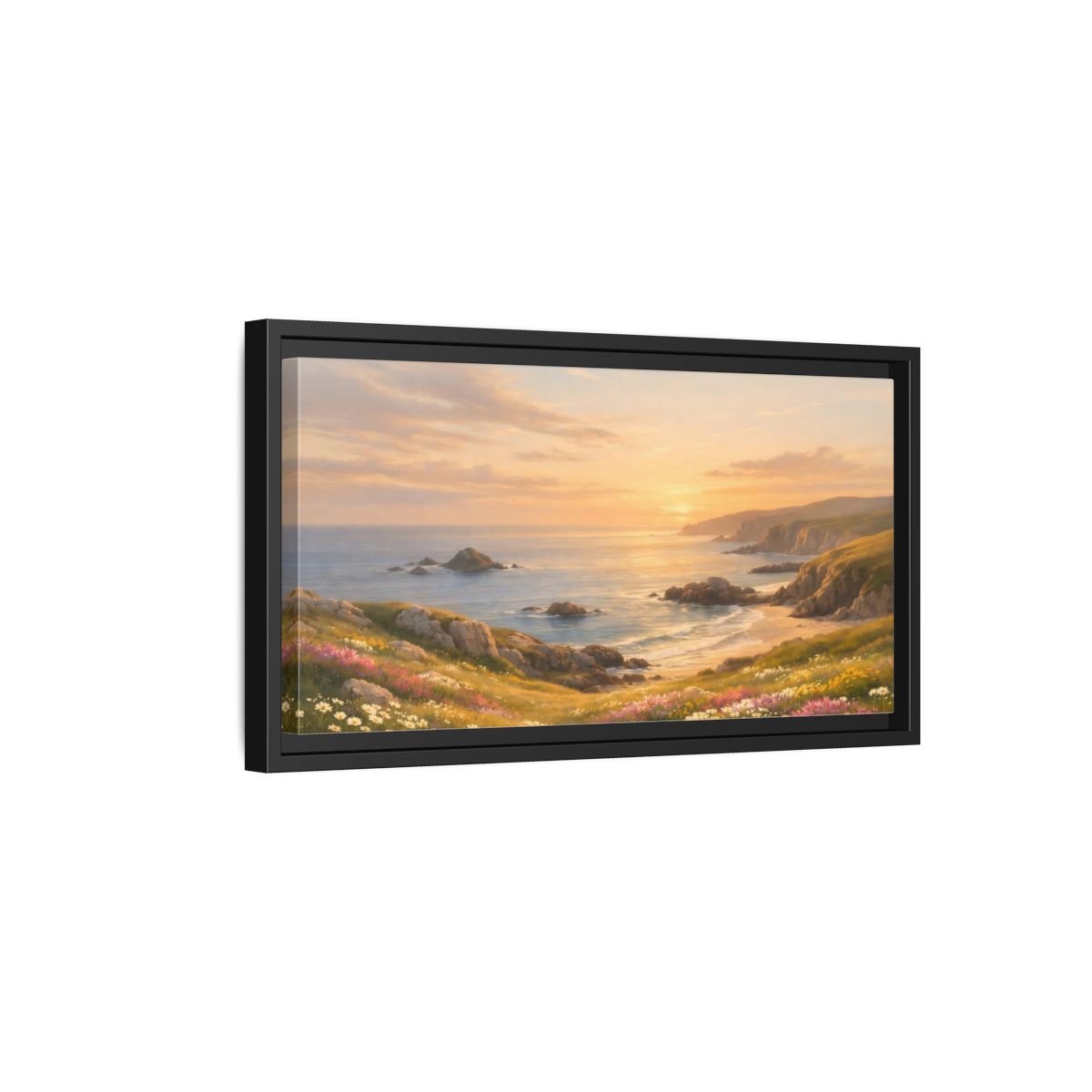 Landscape Nature Coastal Golden Sunset Coast - Framed Canvas Wall Art Print - YesArtYes