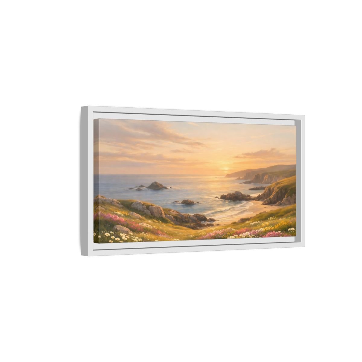 Landscape Nature Coastal Golden Sunset Coast - Framed Canvas Wall Art Print - YesArtYes
