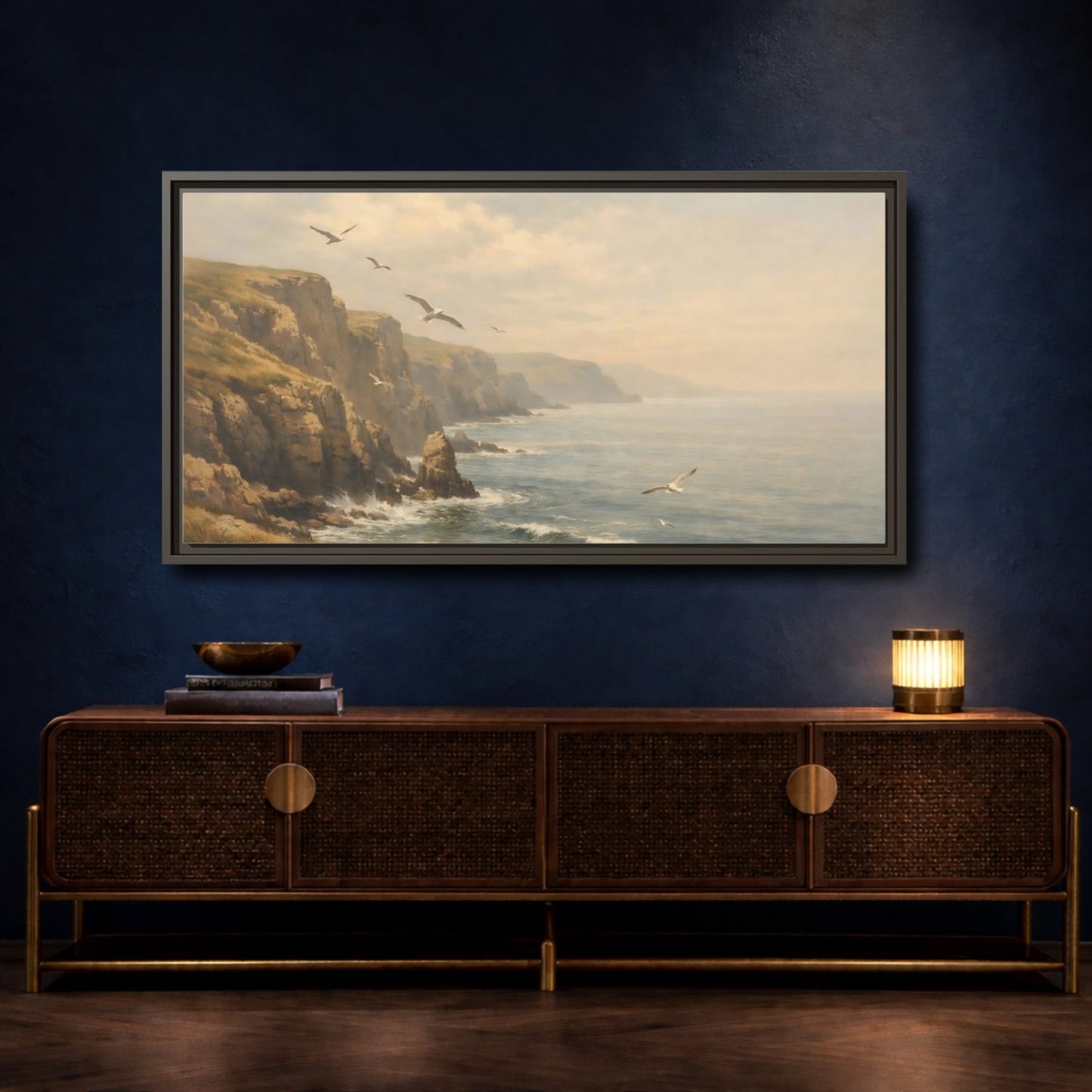 Landscape Nature Coastal Misty Scene - Framed Canvas Wall Art Print - YesArtYes
