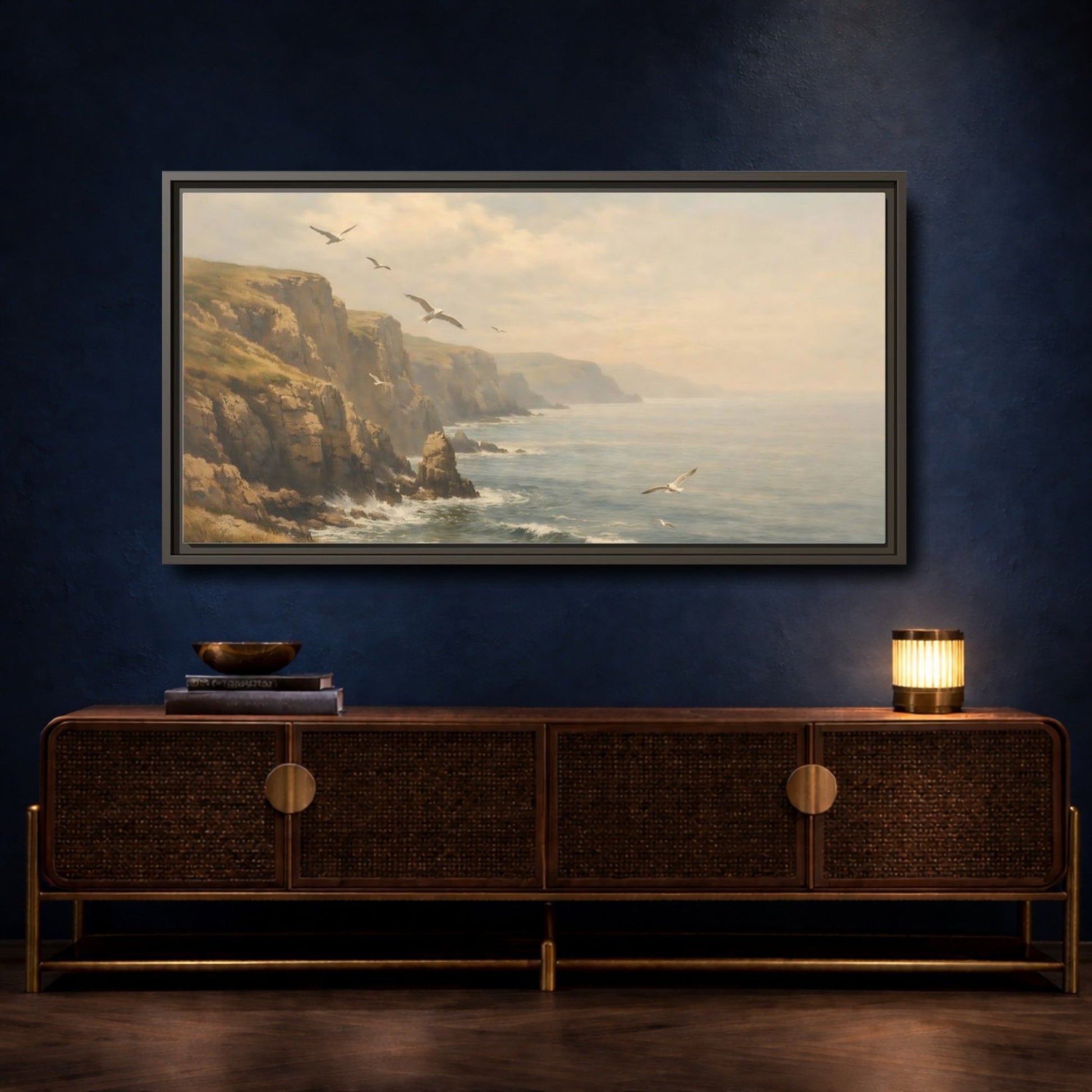 Landscape Nature Coastal Misty Scene - Framed Canvas Wall Art Print - YesArtYes
