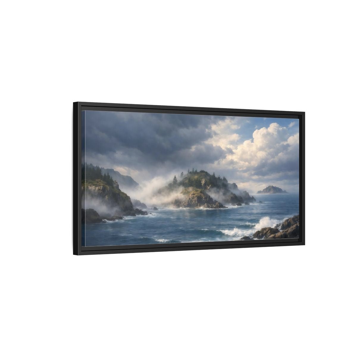 Landscape Nature Coastal Misty Scene - Framed Canvas Wall Art Print - YesArtYes