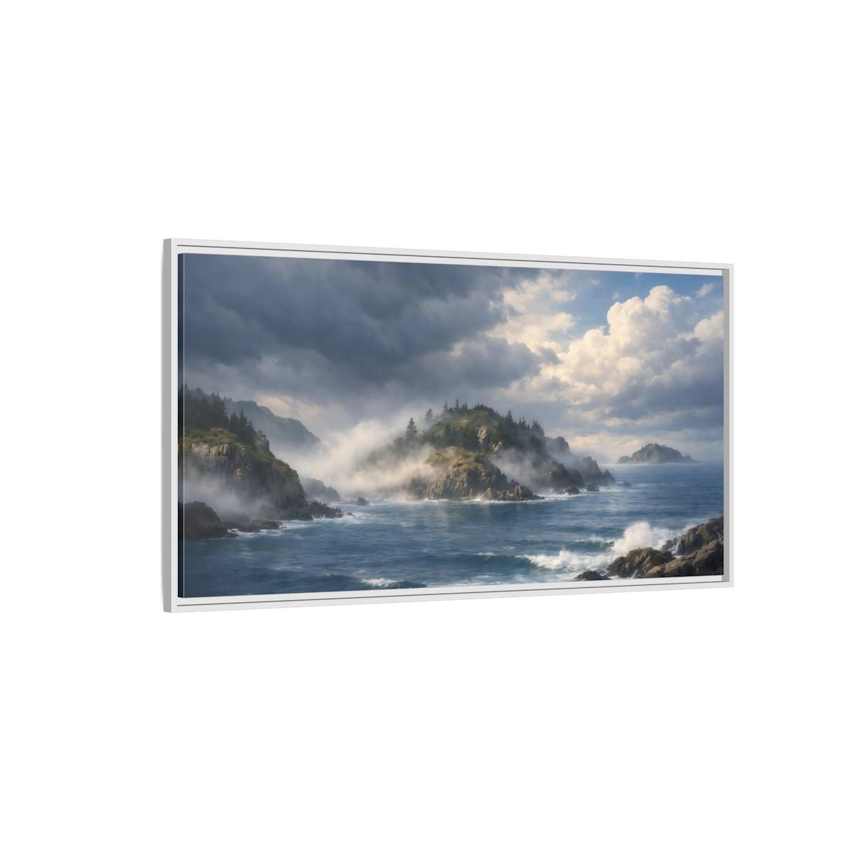 Landscape Nature Coastal Misty Scene - Framed Canvas Wall Art Print - YesArtYes