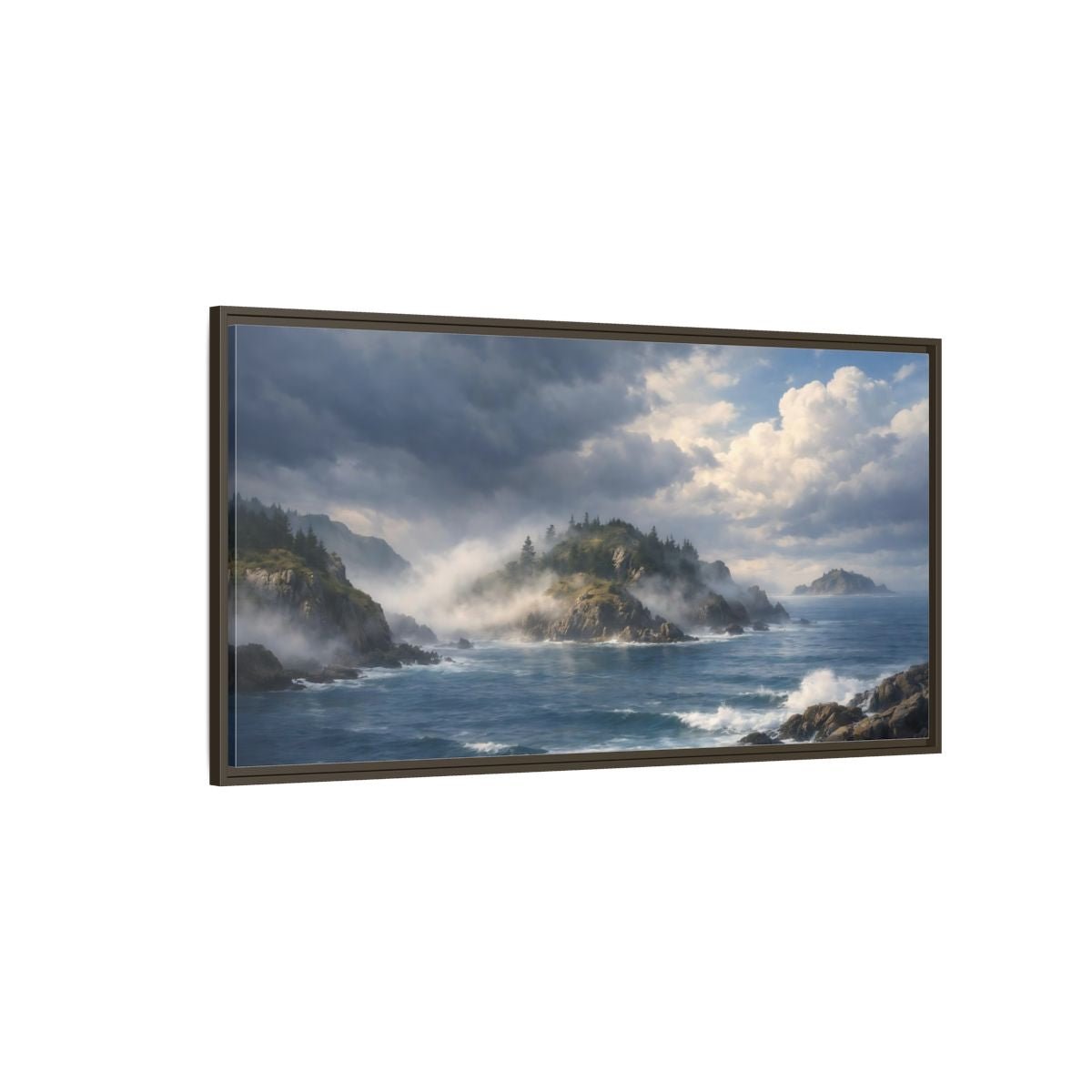 Landscape Nature Coastal Misty Scene - Framed Canvas Wall Art Print - YesArtYes