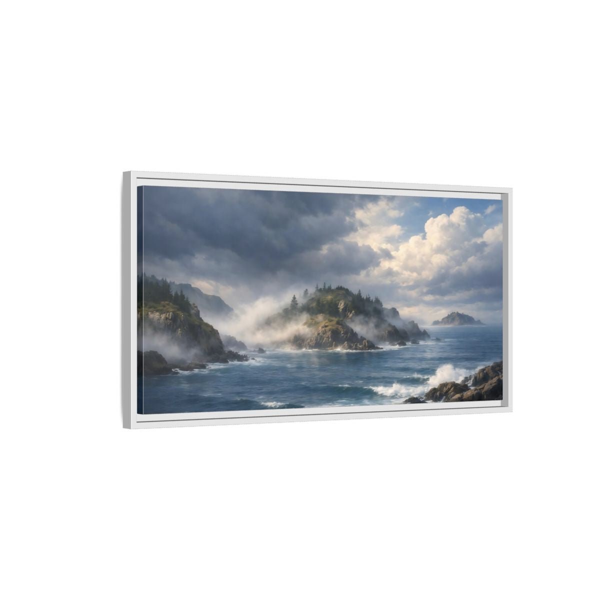 Landscape Nature Coastal Misty Scene - Framed Canvas Wall Art Print - YesArtYes