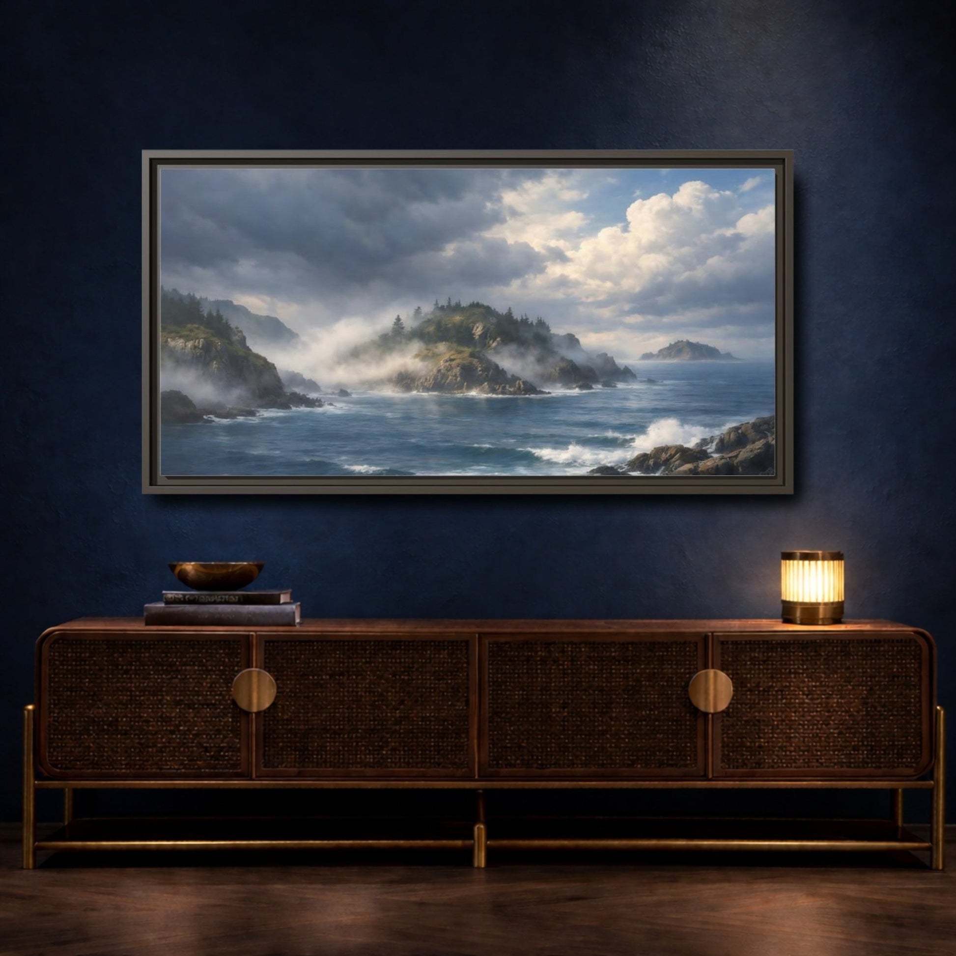 Landscape Nature Coastal Misty Scene - Framed Canvas Wall Art Print - YesArtYes