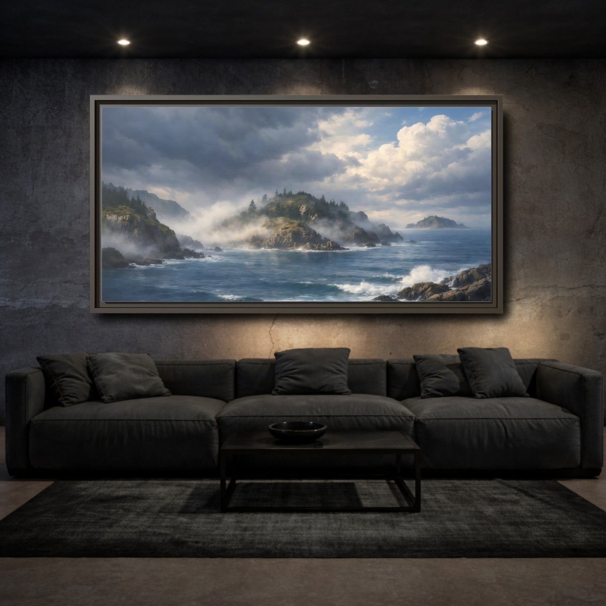 Landscape Nature Coastal Misty Scene - Framed Canvas Wall Art Print - YesArtYes
