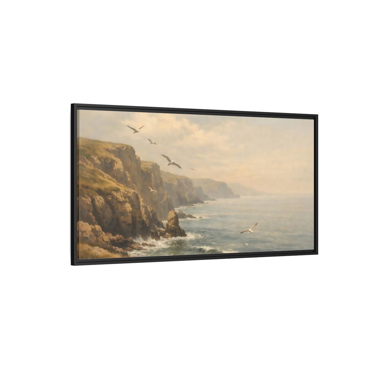 Landscape Nature Coastal Misty Scene - Framed Canvas Wall Art Print - YesArtYes
