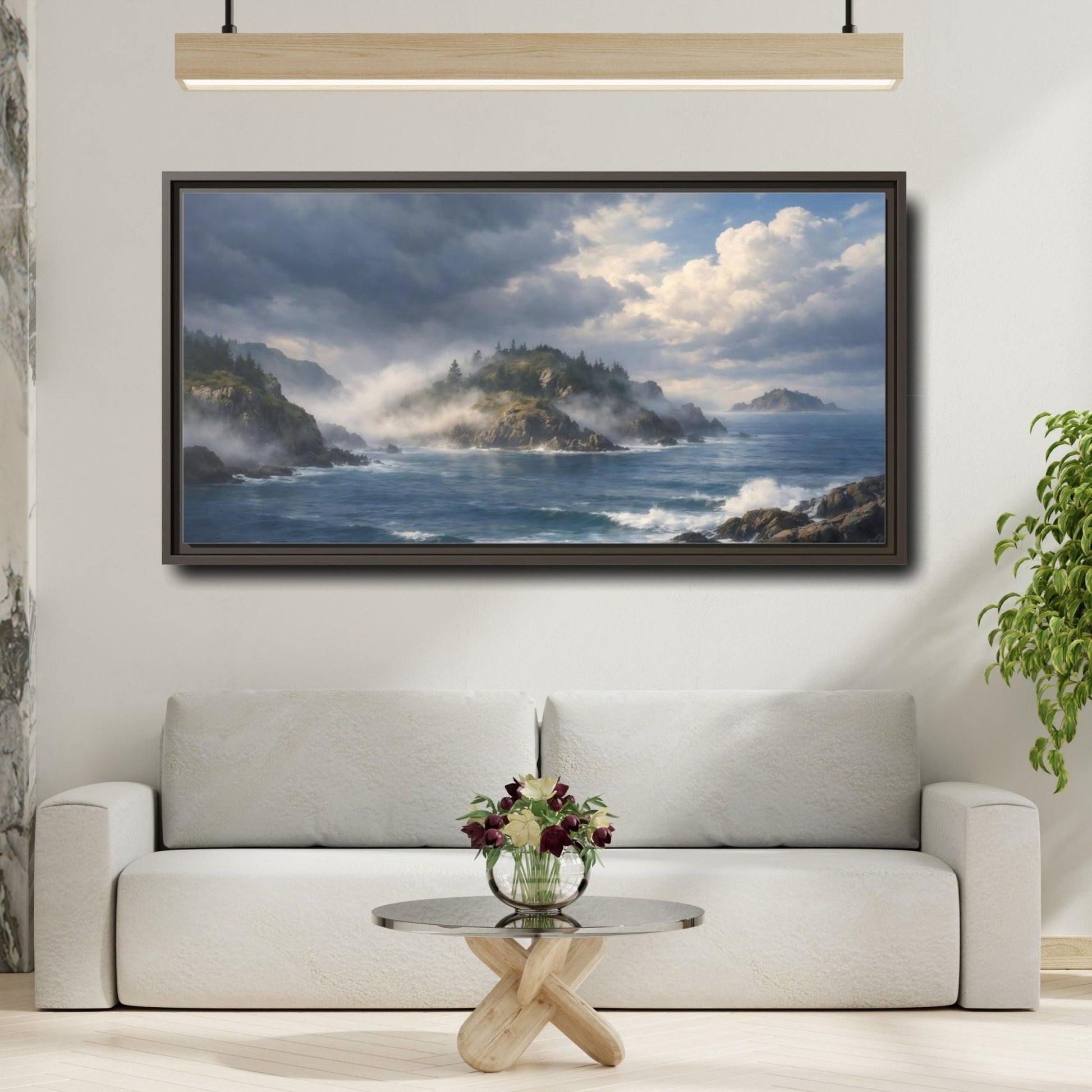 Landscape Nature Coastal Misty Scene - Framed Canvas Wall Art Print - YesArtYes