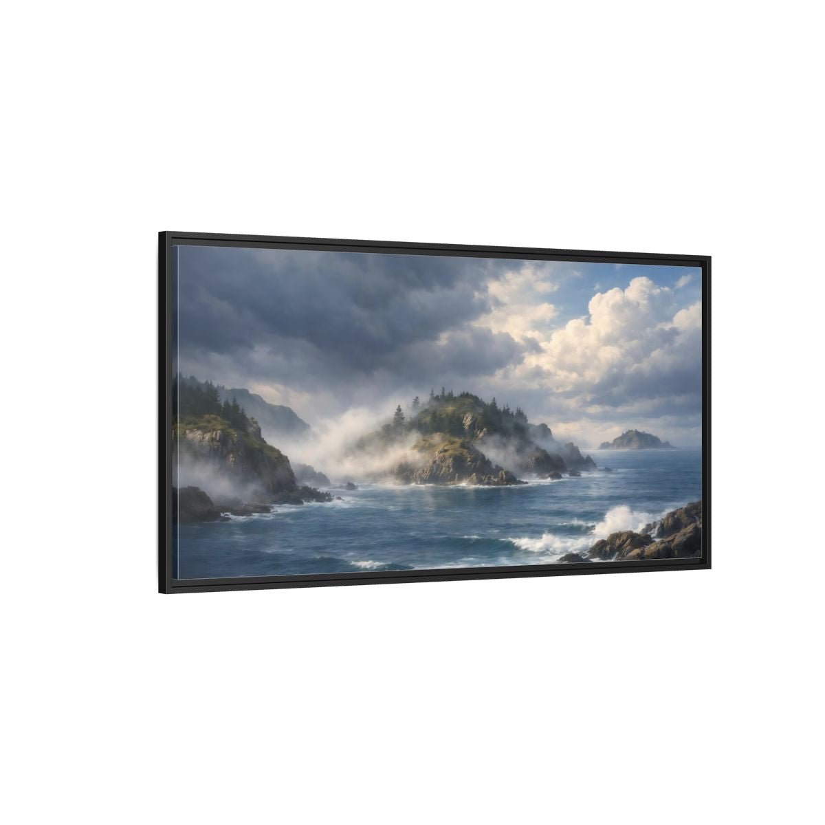 Landscape Nature Coastal Misty Scene - Framed Canvas Wall Art Print - YesArtYes