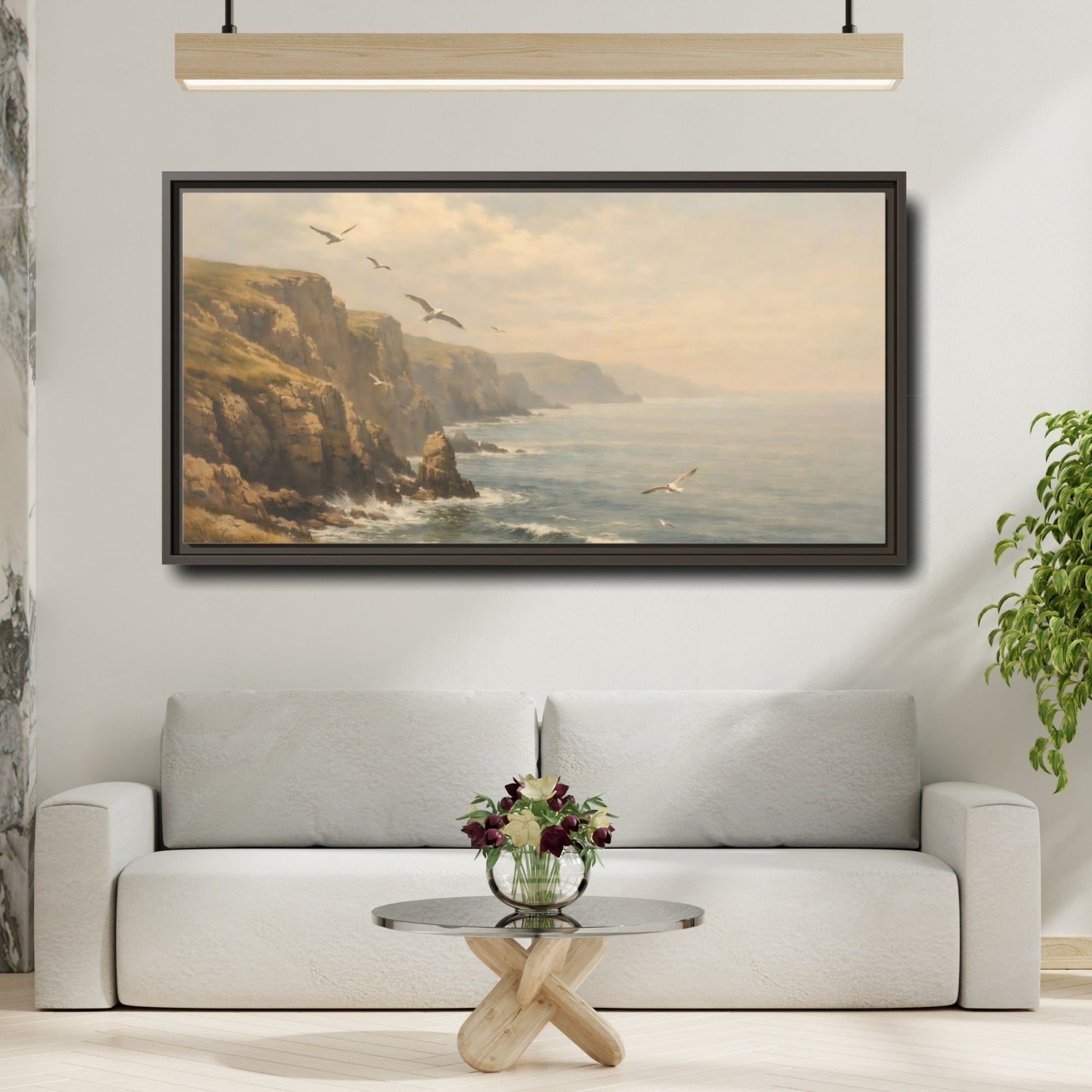 Landscape Nature Coastal Misty Scene - Framed Canvas Wall Art Print - YesArtYes