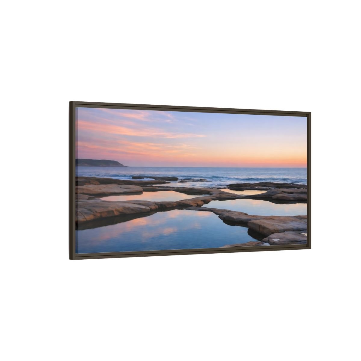 Landscape Nature Coastal Ocean Sunset - Framed Canvas Wall Art Print - YesArtYes