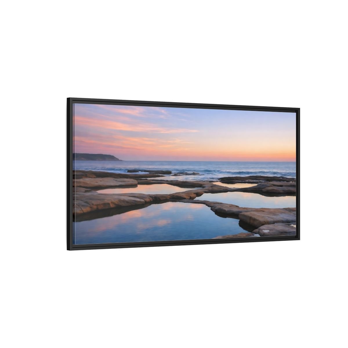 Landscape Nature Coastal Ocean Sunset - Framed Canvas Wall Art Print - YesArtYes