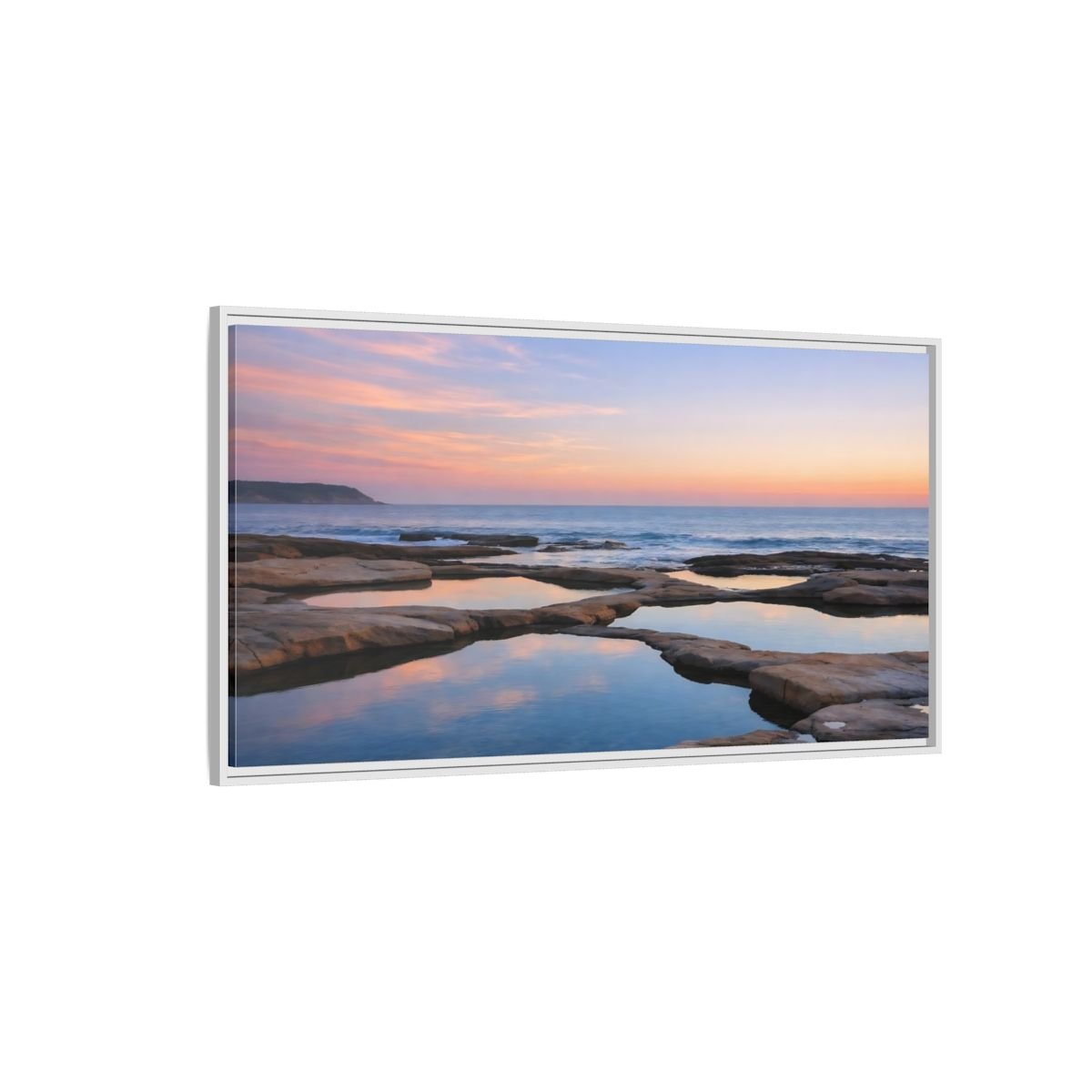 Landscape Nature Coastal Ocean Sunset - Framed Canvas Wall Art Print - YesArtYes