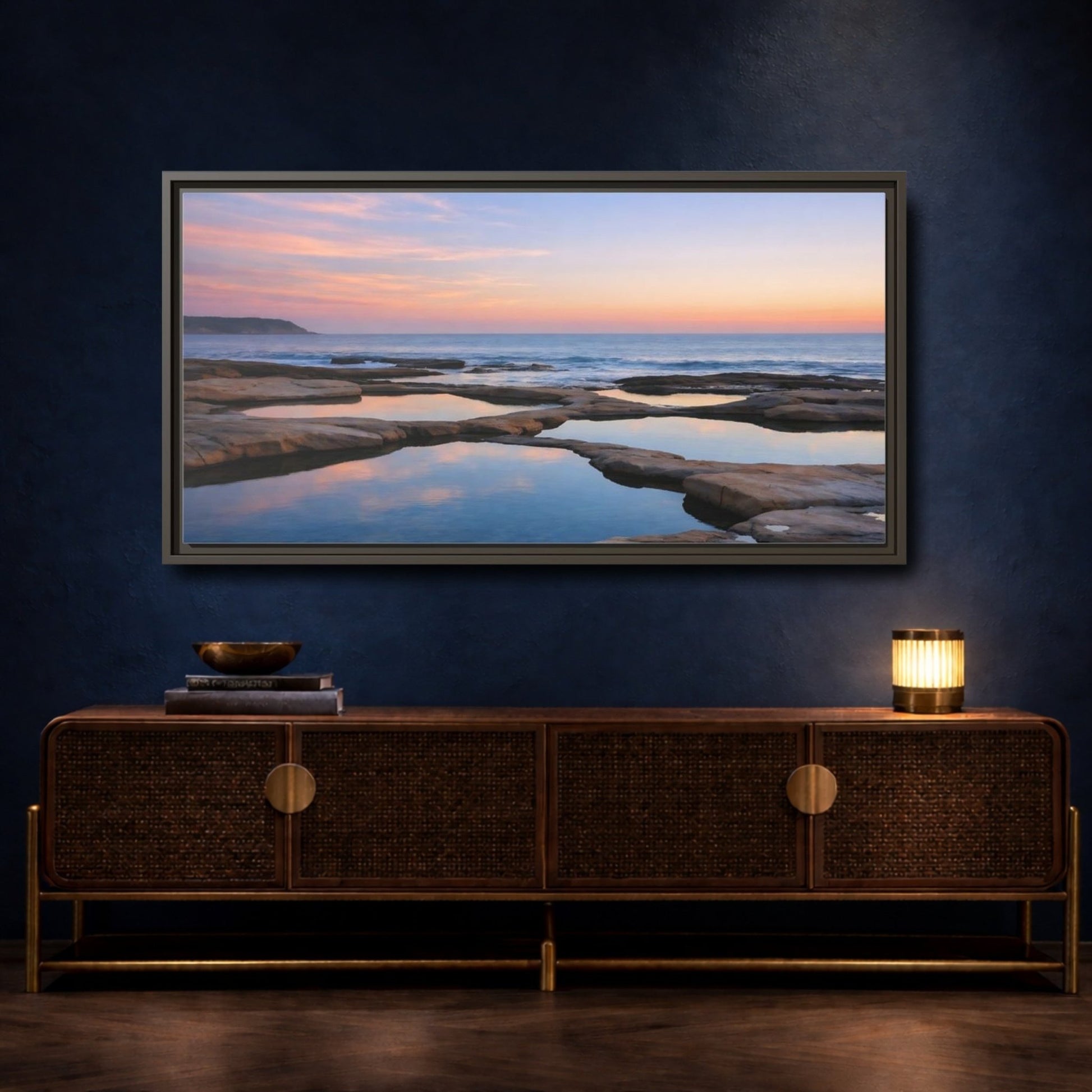 Landscape Nature Coastal Ocean Sunset - Framed Canvas Wall Art Print - YesArtYes