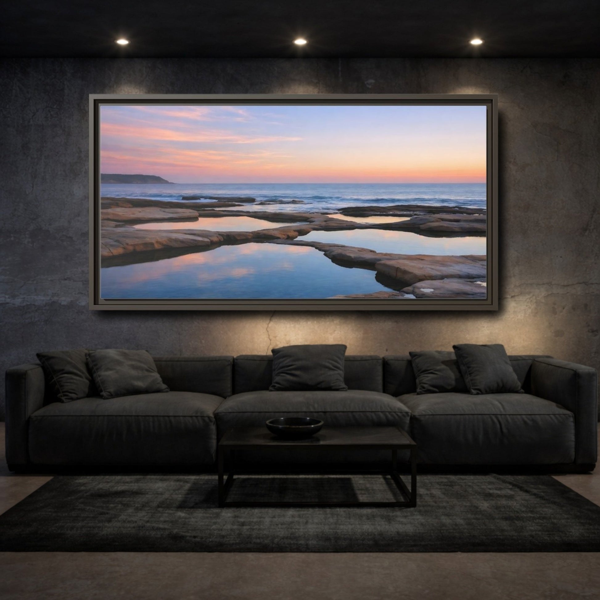 Landscape Nature Coastal Ocean Sunset - Framed Canvas Wall Art Print - YesArtYes
