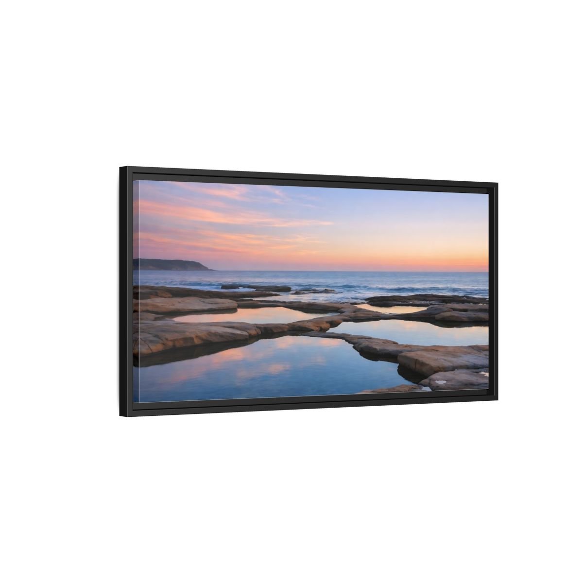 Landscape Nature Coastal Ocean Sunset - Framed Canvas Wall Art Print - YesArtYes