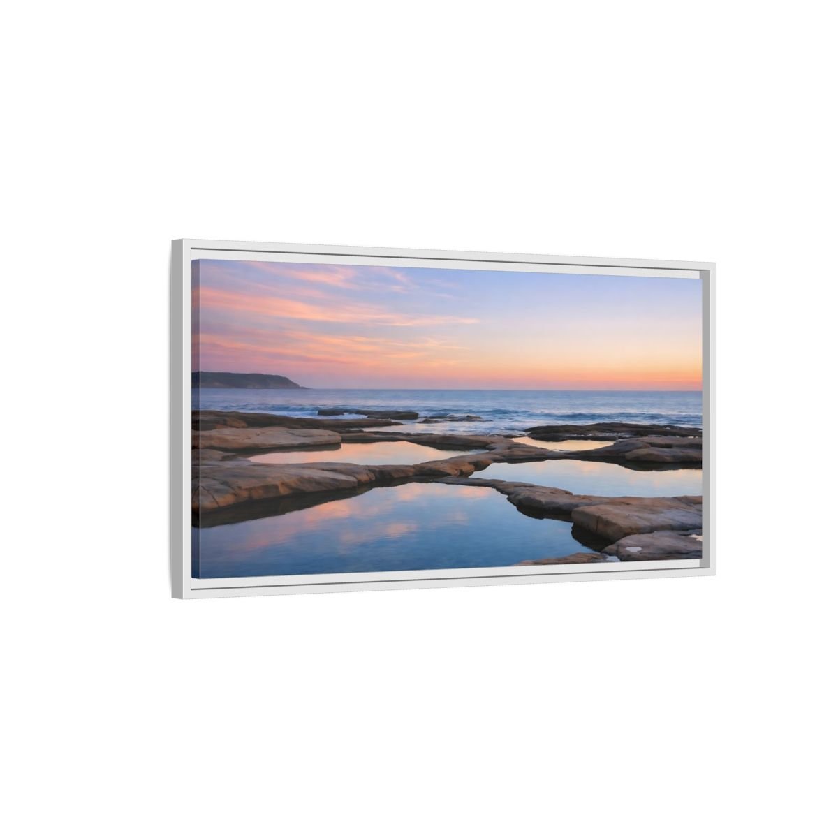 Landscape Nature Coastal Ocean Sunset - Framed Canvas Wall Art Print - YesArtYes