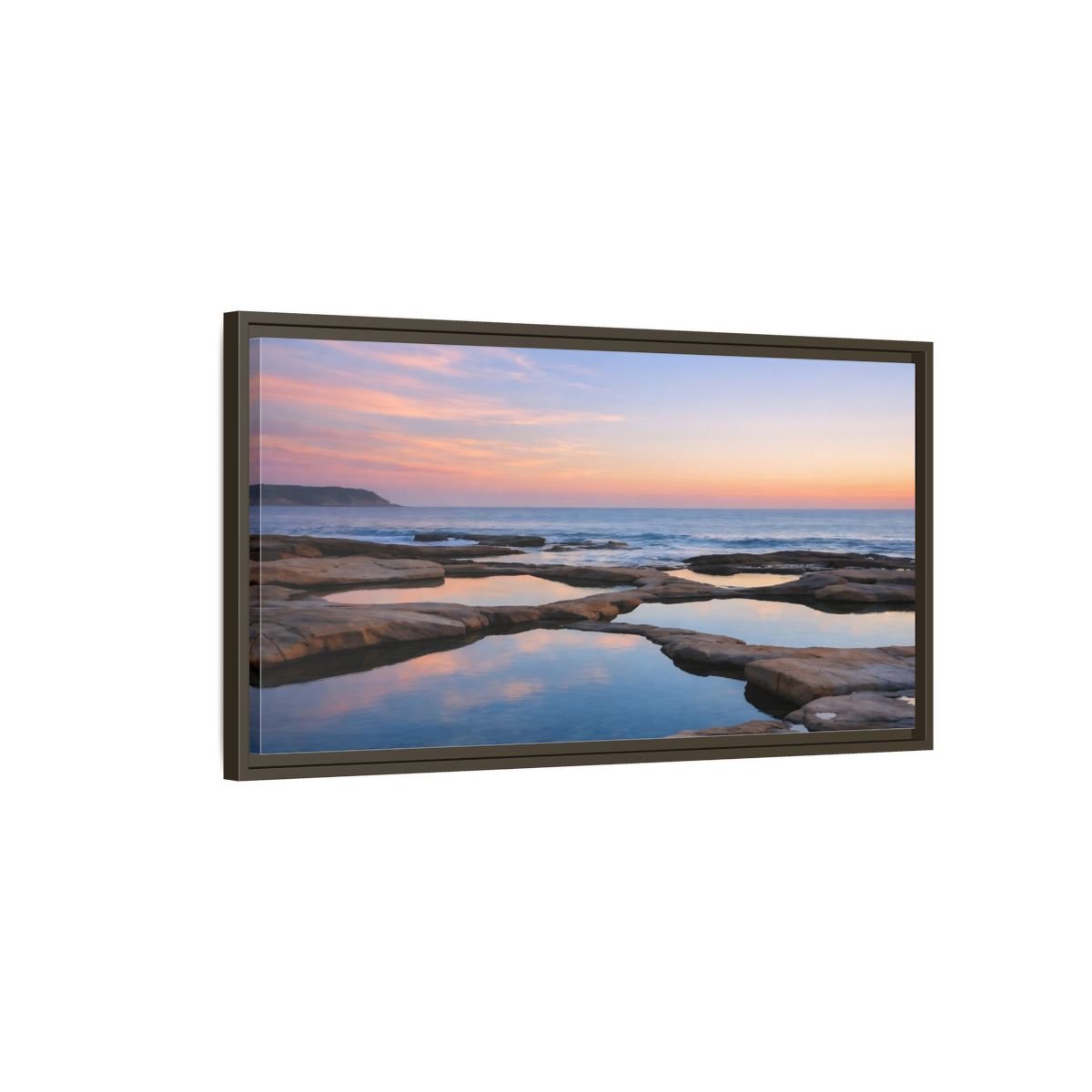 Landscape Nature Coastal Ocean Sunset - Framed Canvas Wall Art Print - YesArtYes