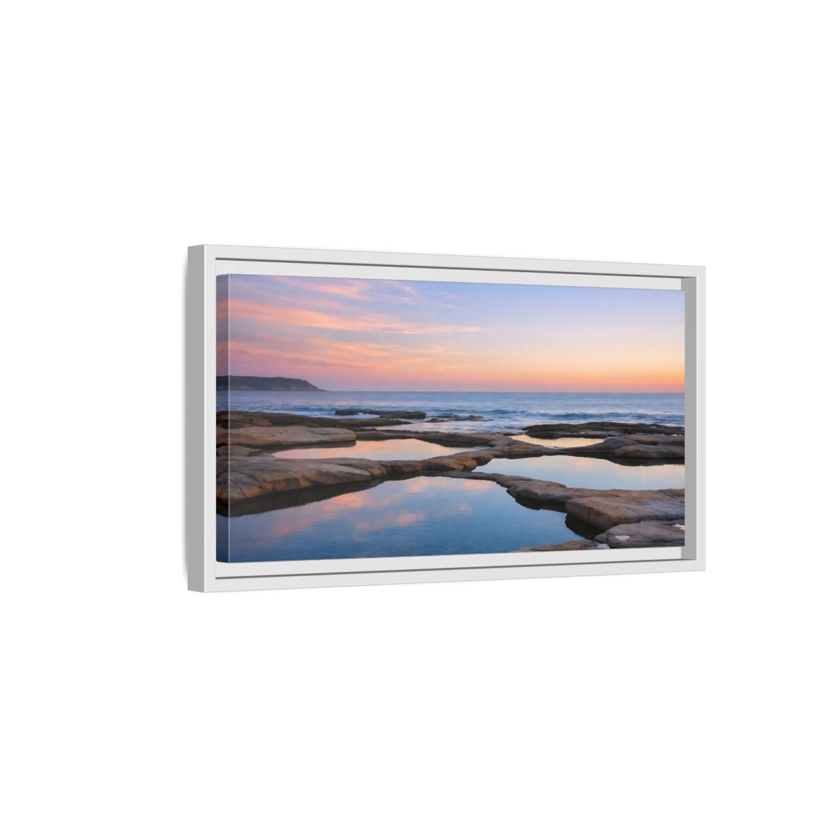 Landscape Nature Coastal Ocean Sunset - Framed Canvas Wall Art Print - YesArtYes