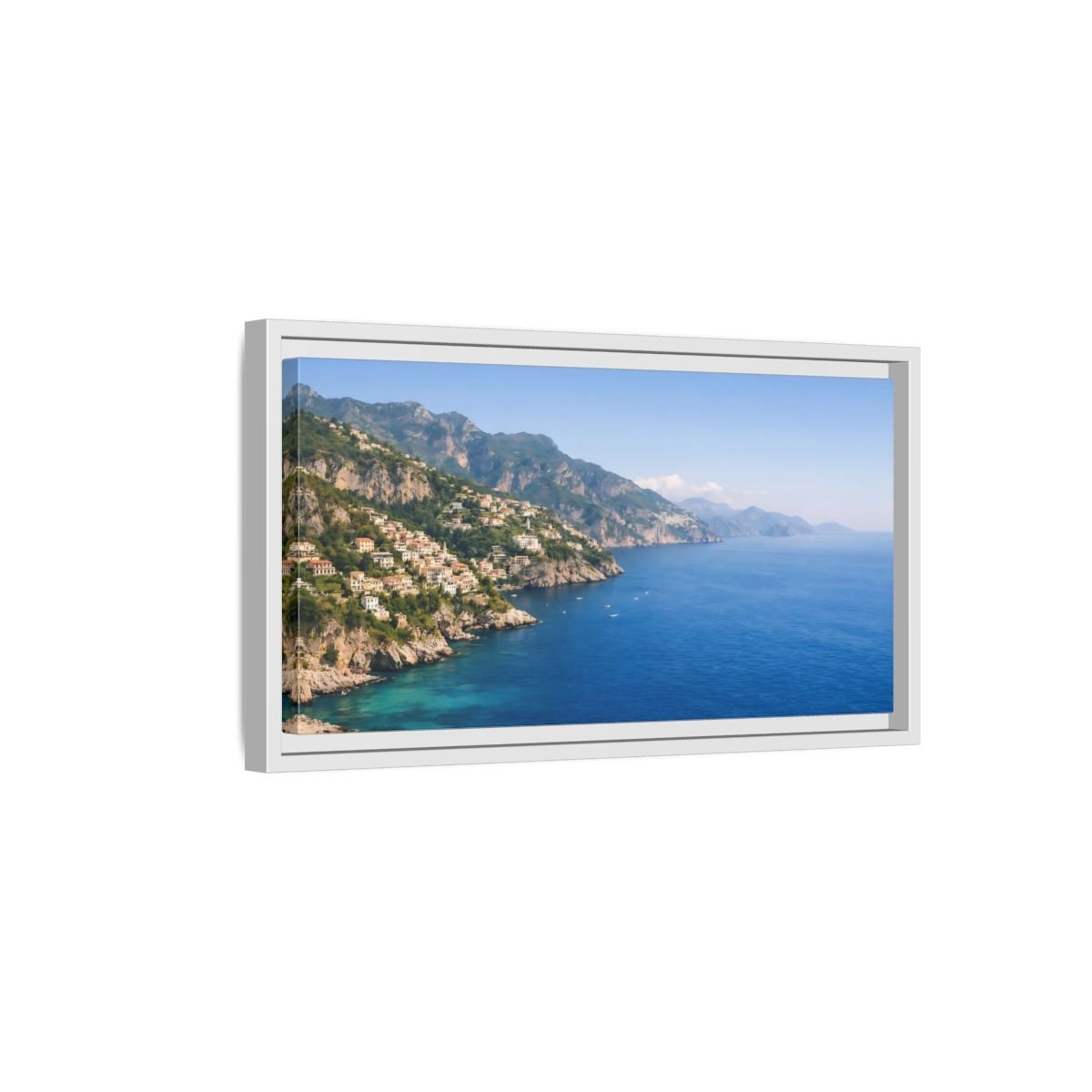 Landscape Nature Coastal Town Blue Coastline - Framed Canvas Wall Art Print - YesArtYes