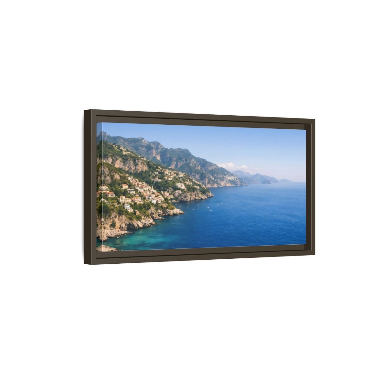 Landscape Nature Coastal Town Blue Coastline - Framed Canvas Wall Art Print - YesArtYes