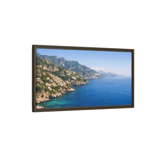 Landscape Nature Coastal Town Blue Coastline - Framed Canvas Wall Art Print - YesArtYes