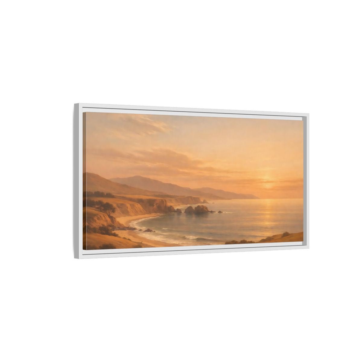 Landscape Nature Coastal Warm Sunset - Framed Canvas Wall Art Print - YesArtYes