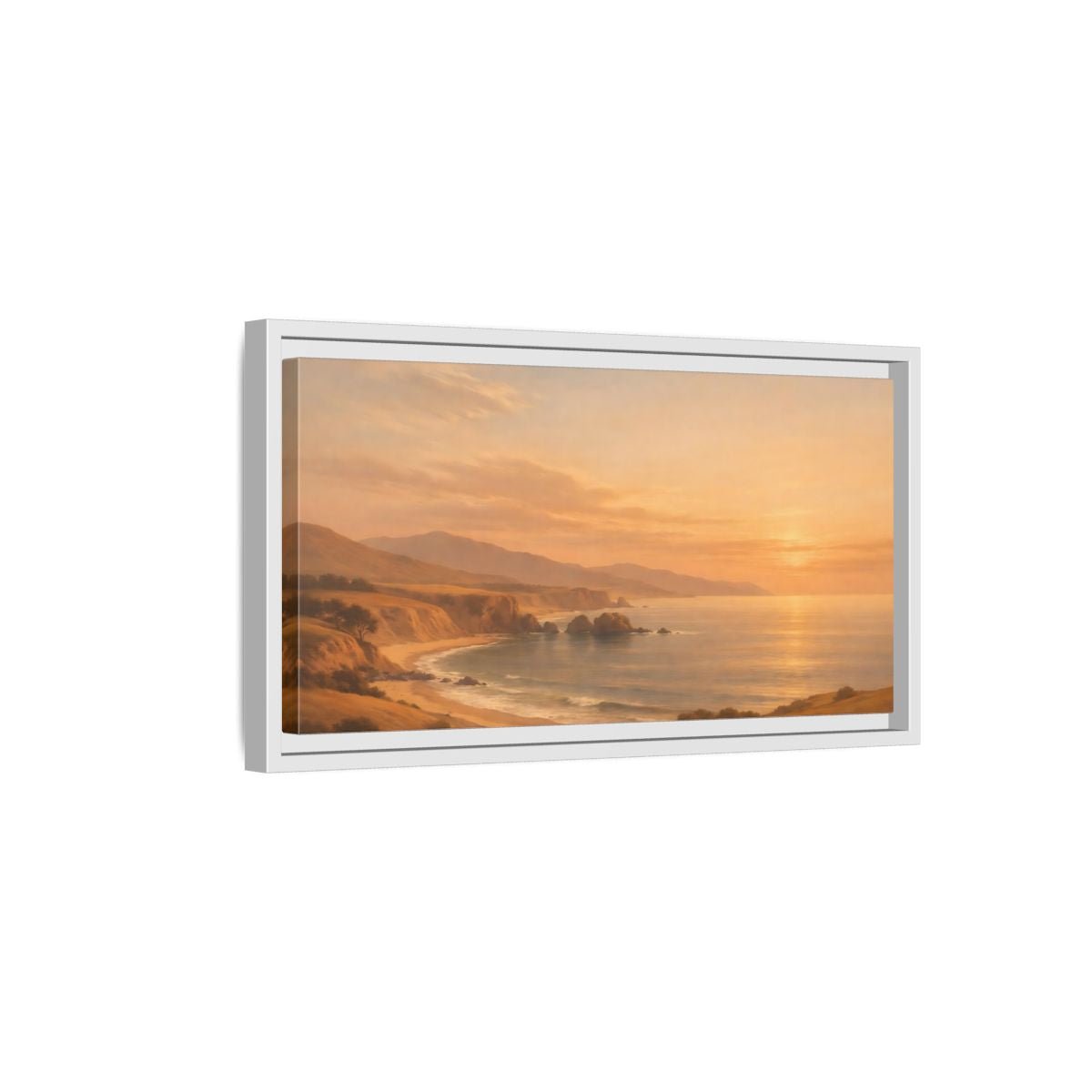 Landscape Nature Coastal Warm Sunset - Framed Canvas Wall Art Print - YesArtYes