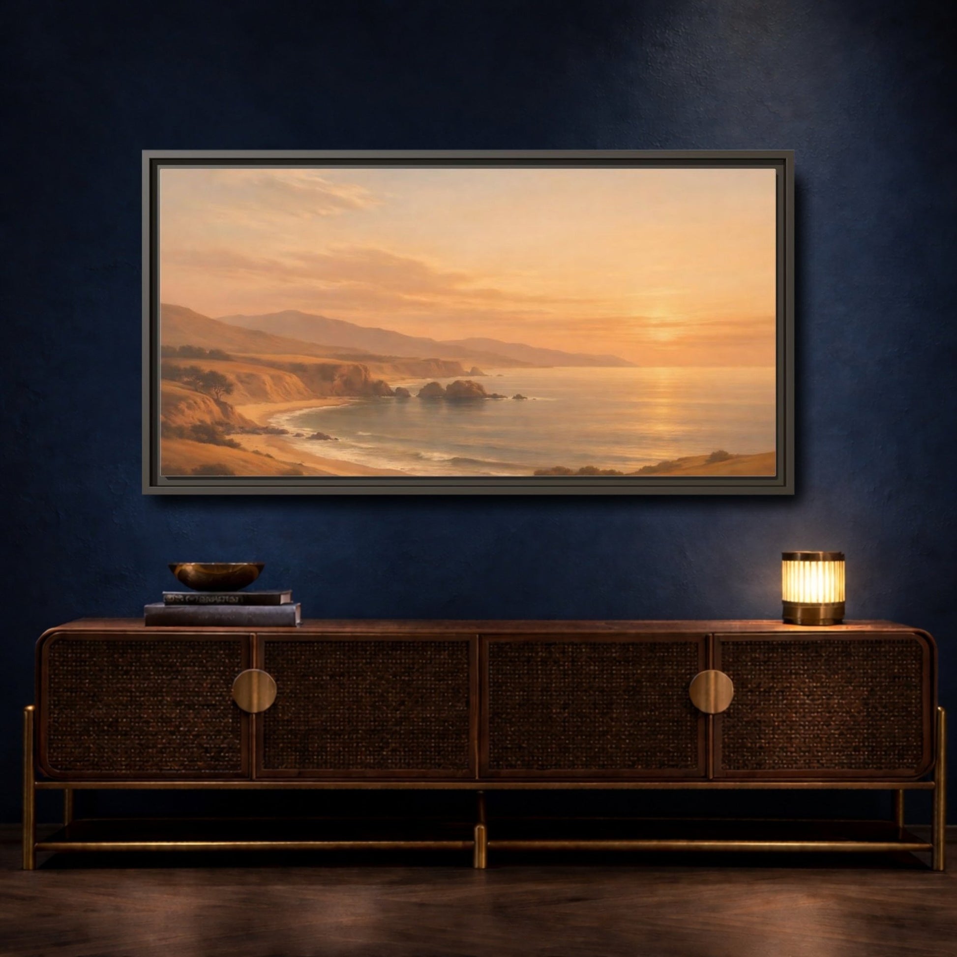 Landscape Nature Coastal Warm Sunset - Framed Canvas Wall Art Print - YesArtYes