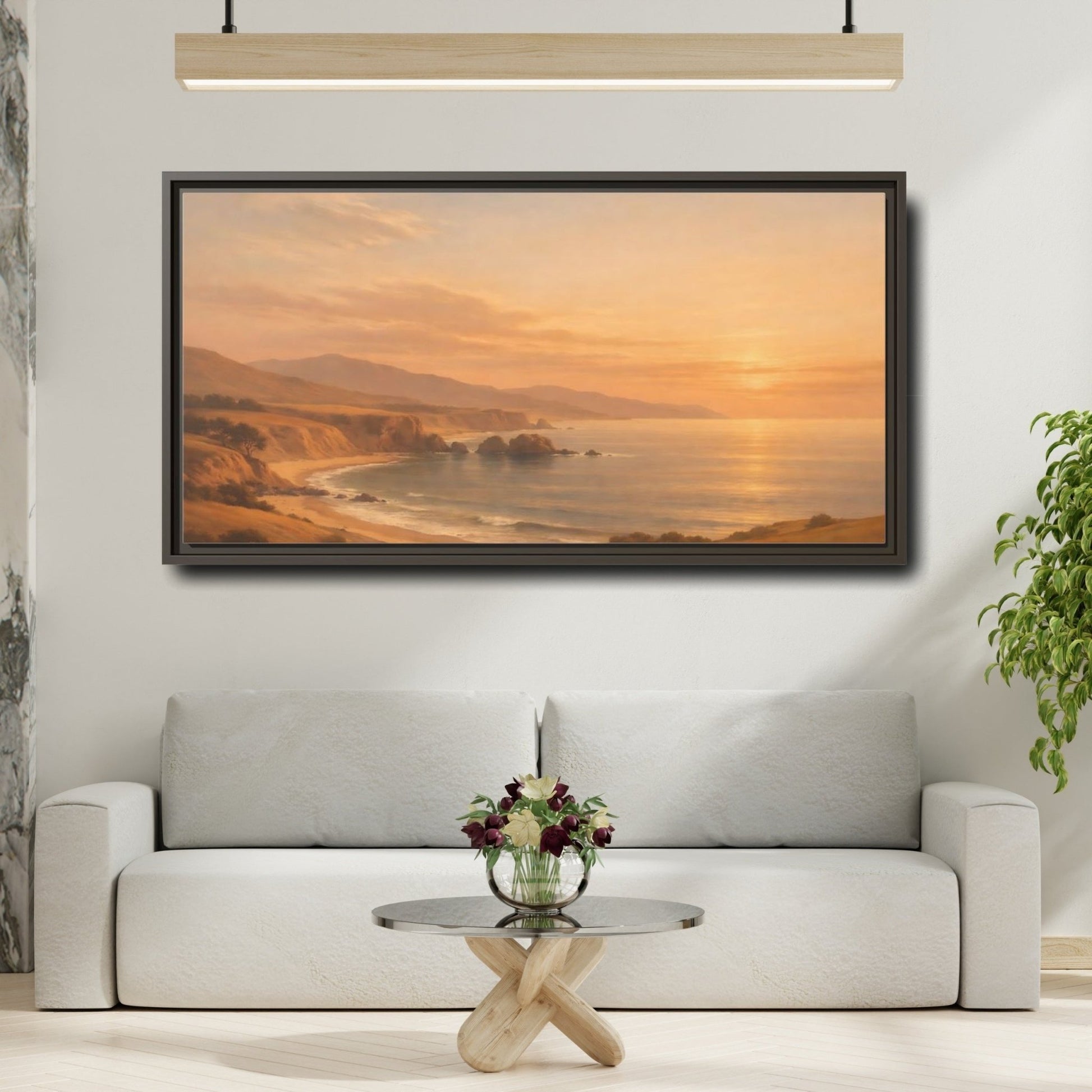 Landscape Nature Coastal Warm Sunset - Framed Canvas Wall Art Print - YesArtYes