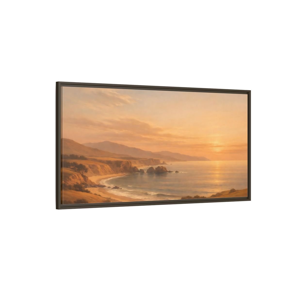 Landscape Nature Coastal Warm Sunset - Framed Canvas Wall Art Print - YesArtYes