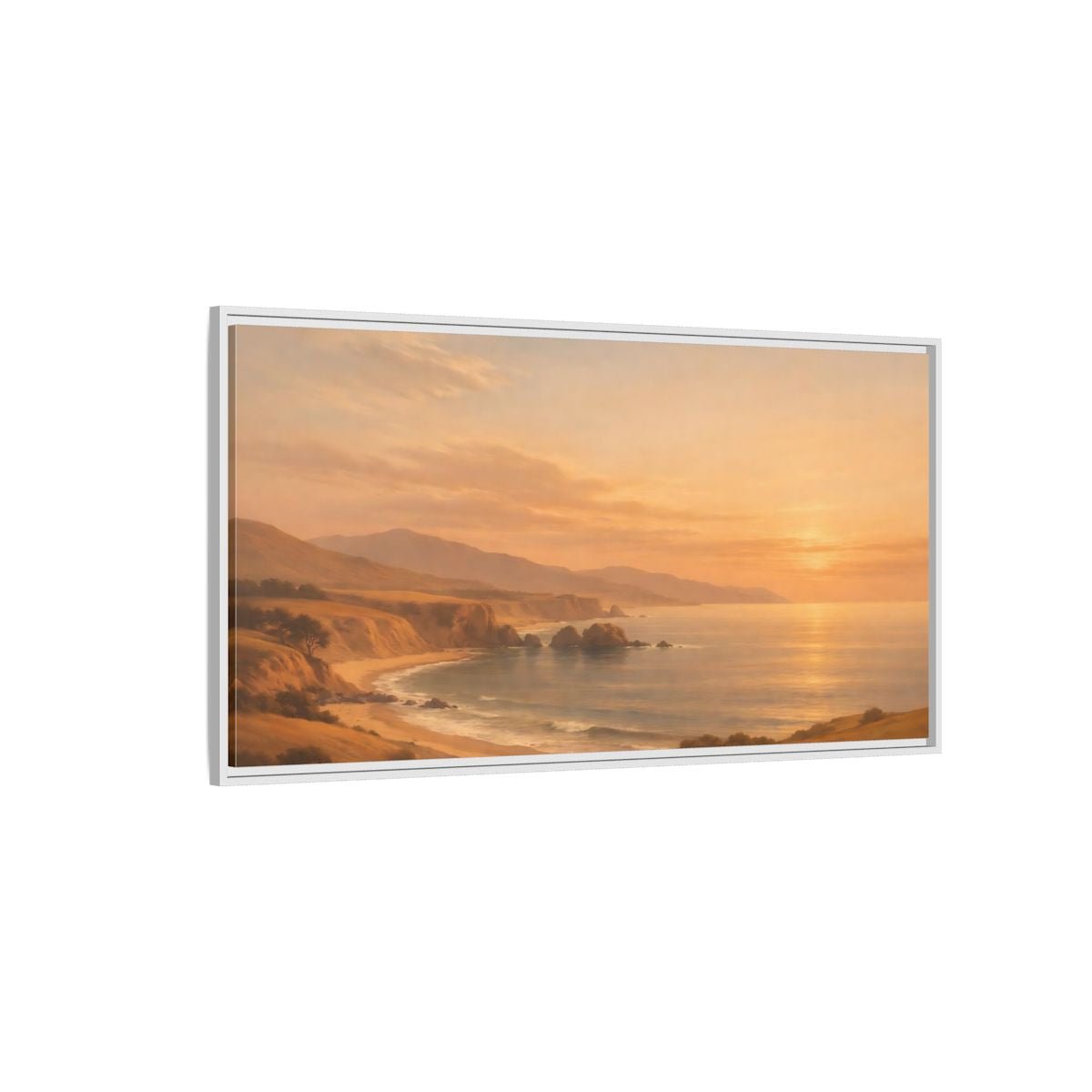 Landscape Nature Coastal Warm Sunset - Framed Canvas Wall Art Print - YesArtYes