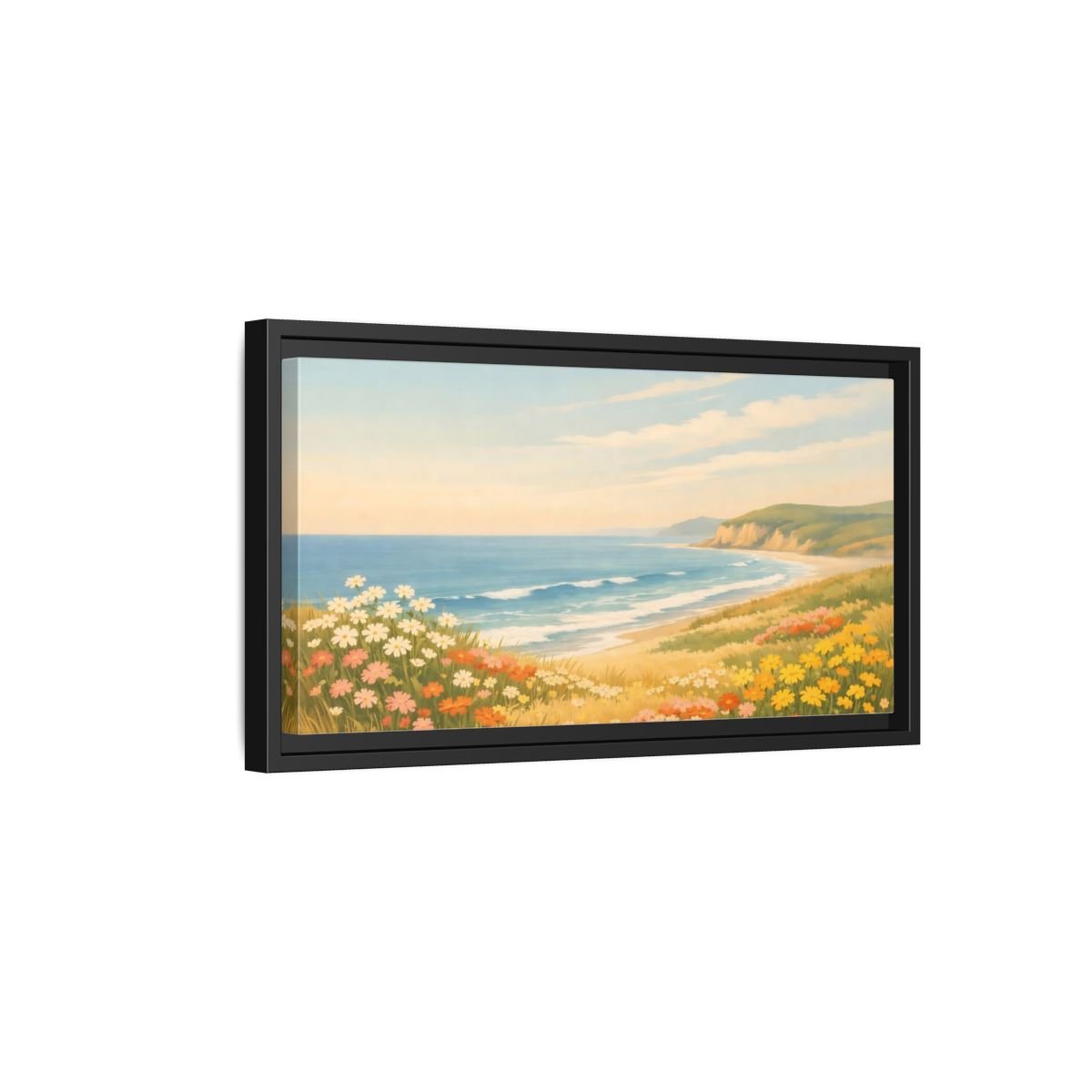 Landscape Nature Coastal Wildflowers - Framed Canvas Wall Art Print - YesArtYes