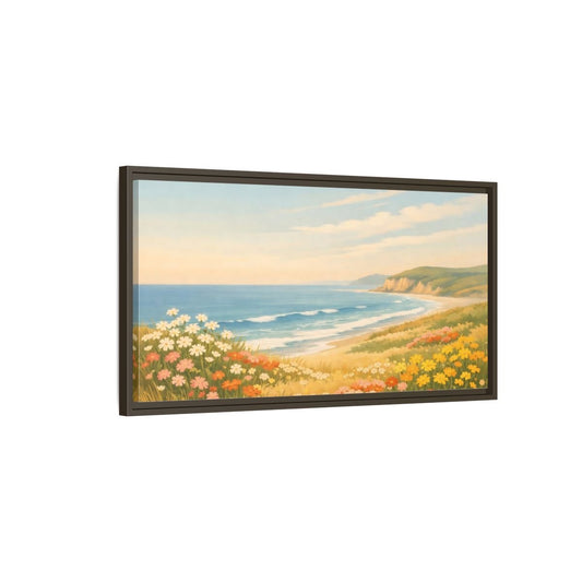 Landscape Nature Coastal Wildflowers - Framed Canvas Wall Art Print - YesArtYes