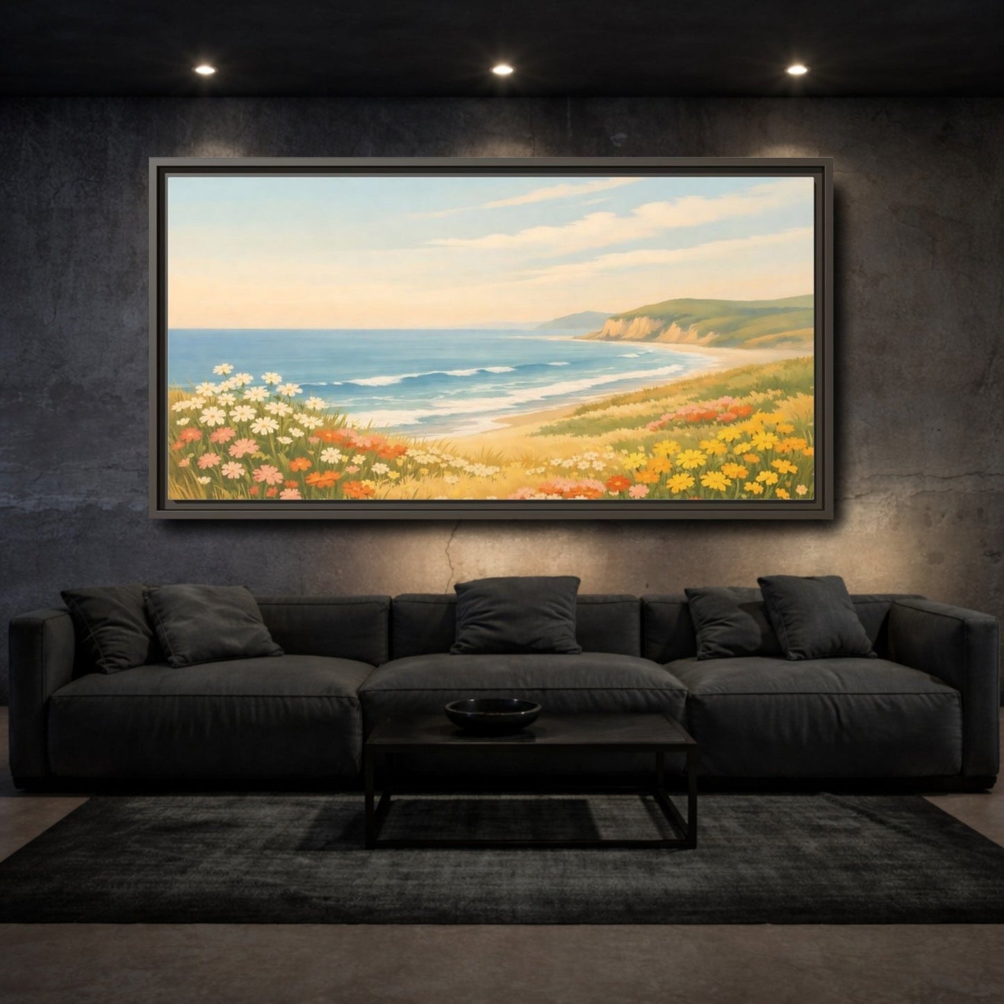 Landscape Nature Coastal Wildflowers - Framed Canvas Wall Art Print - YesArtYes