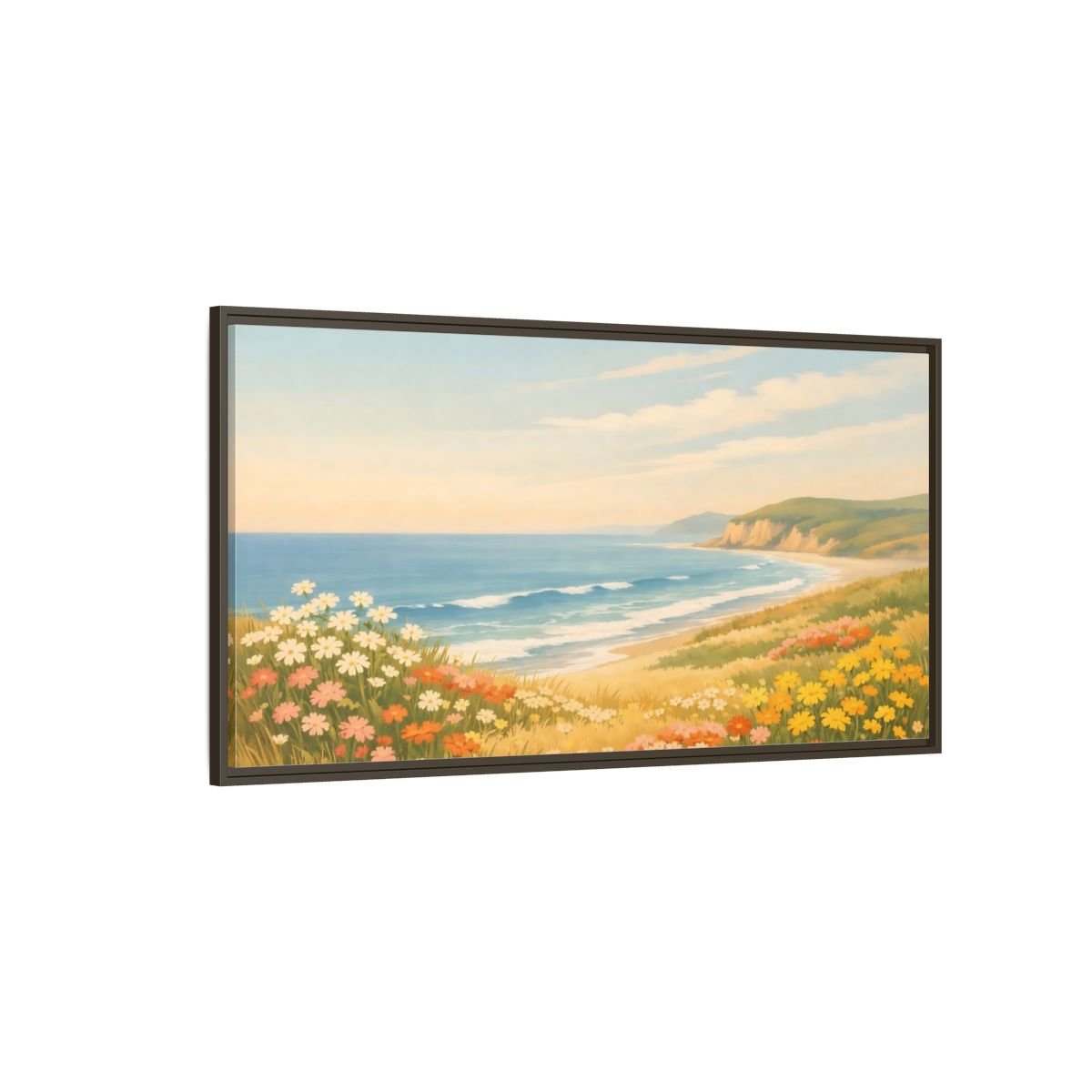 Landscape Nature Coastal Wildflowers - Framed Canvas Wall Art Print - YesArtYes