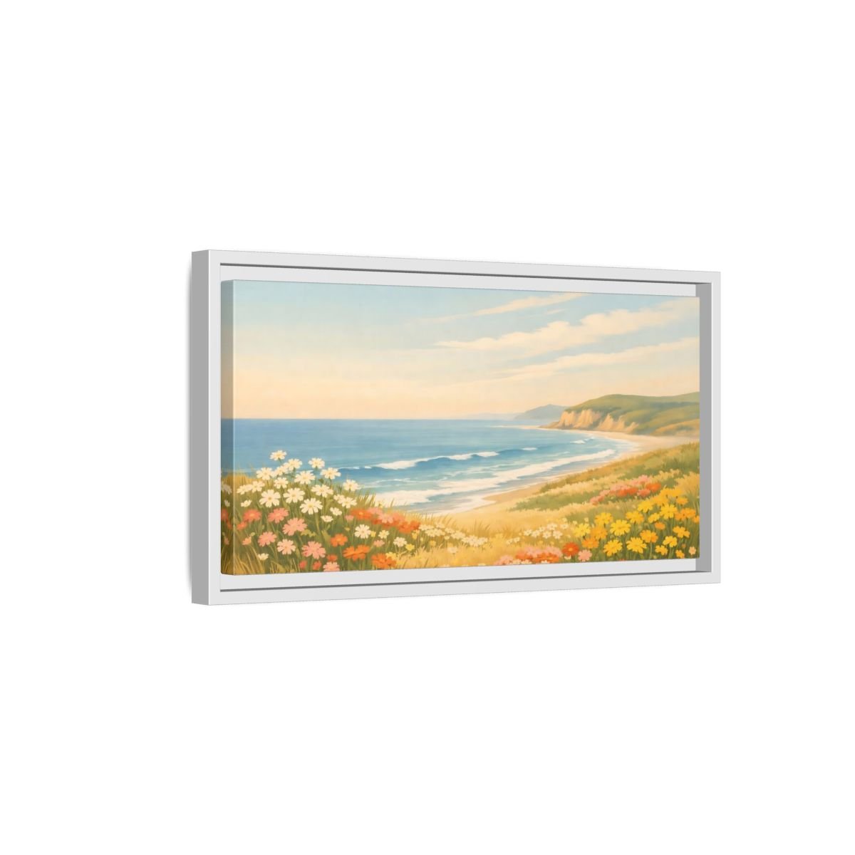 Landscape Nature Coastal Wildflowers - Framed Canvas Wall Art Print - YesArtYes