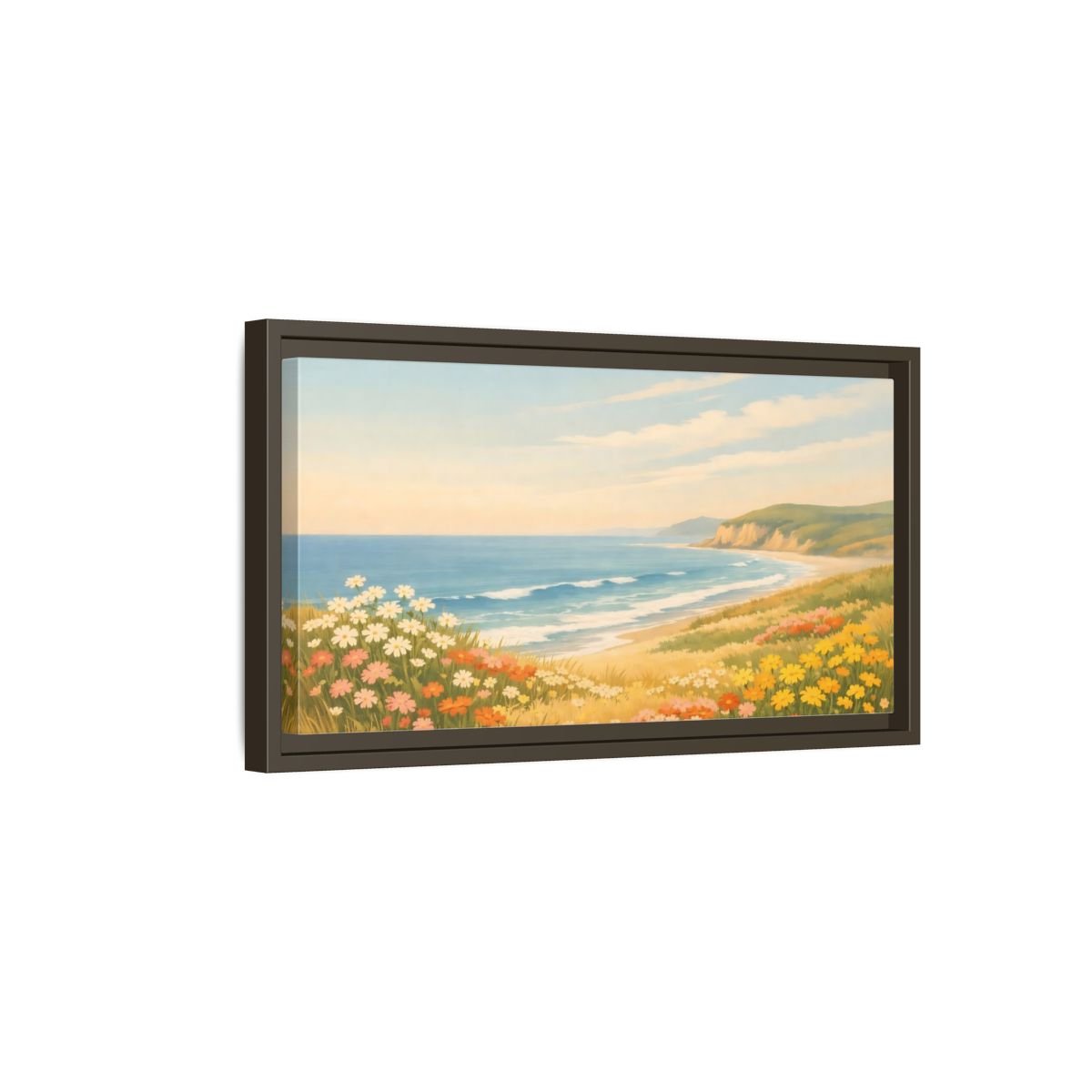 Landscape Nature Coastal Wildflowers - Framed Canvas Wall Art Print - YesArtYes