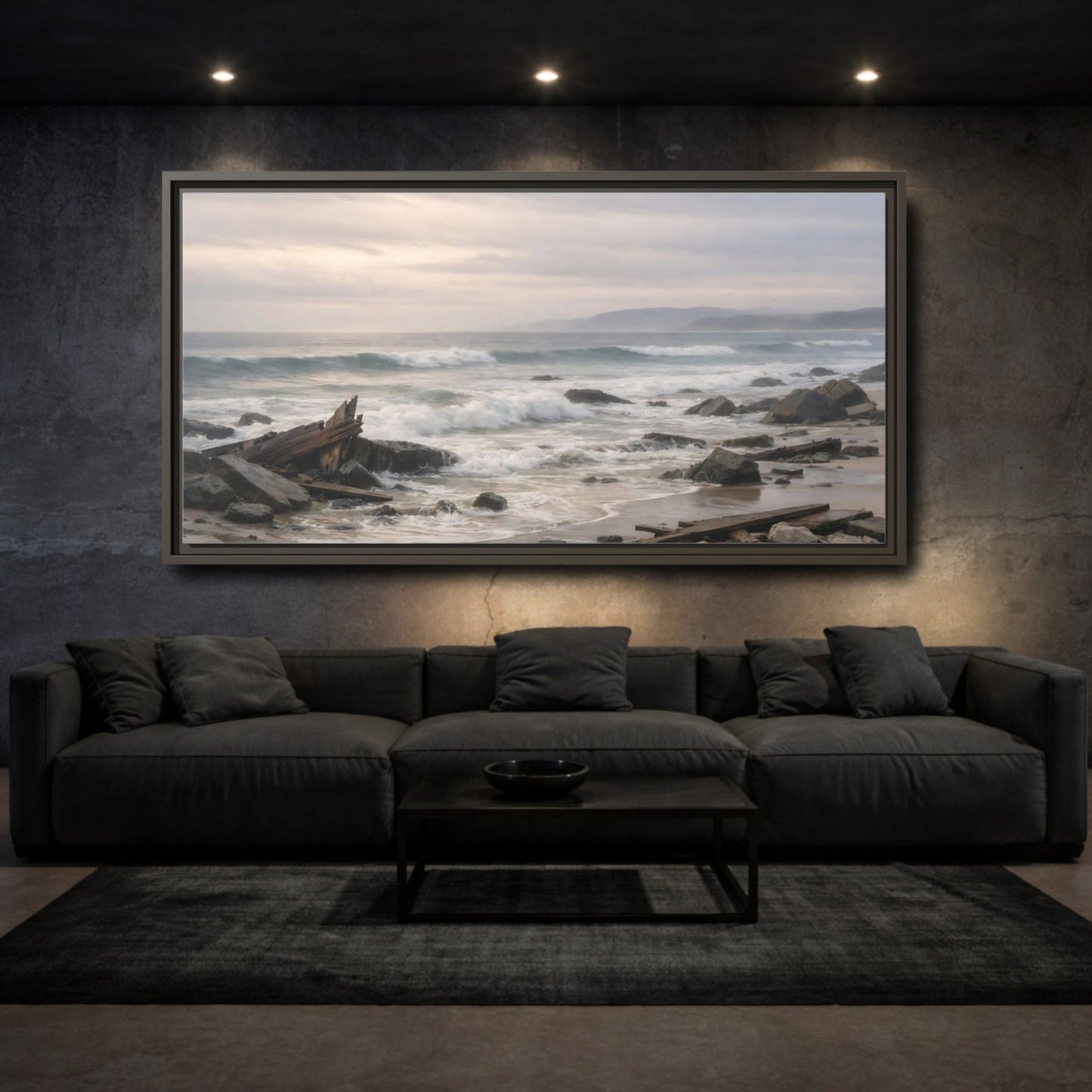 Landscape Nature Coastal Wreckage Misty Scene - Framed Canvas Wall Art Print - YesArtYes