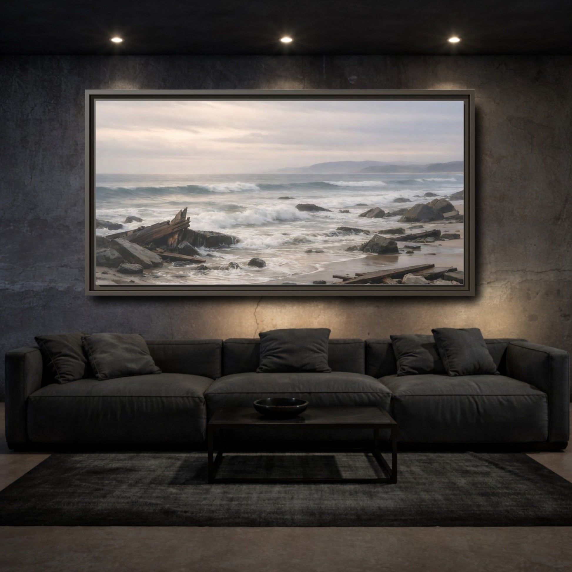 Landscape Nature Coastal Wreckage Misty Scene - Framed Canvas Wall Art Print - YesArtYes
