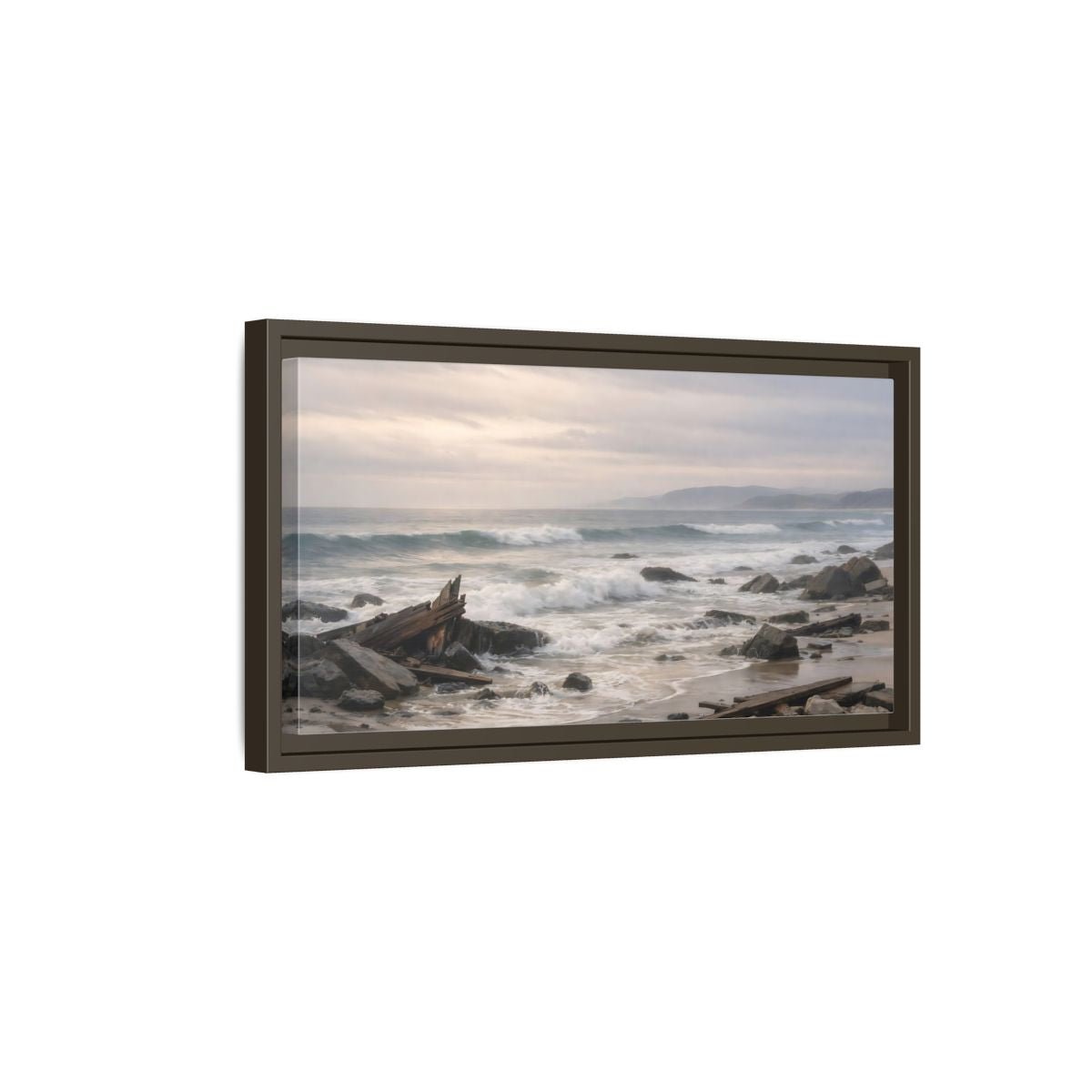 Landscape Nature Coastal Wreckage Misty Scene - Framed Canvas Wall Art Print - YesArtYes
