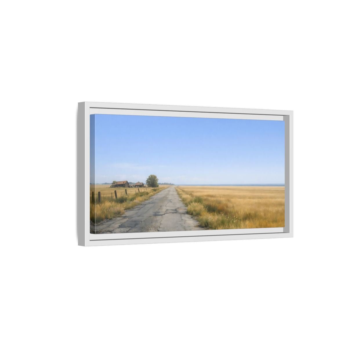 Landscape Nature Country Road Golden Fields - Framed Canvas Wall Art Print - YesArtYes