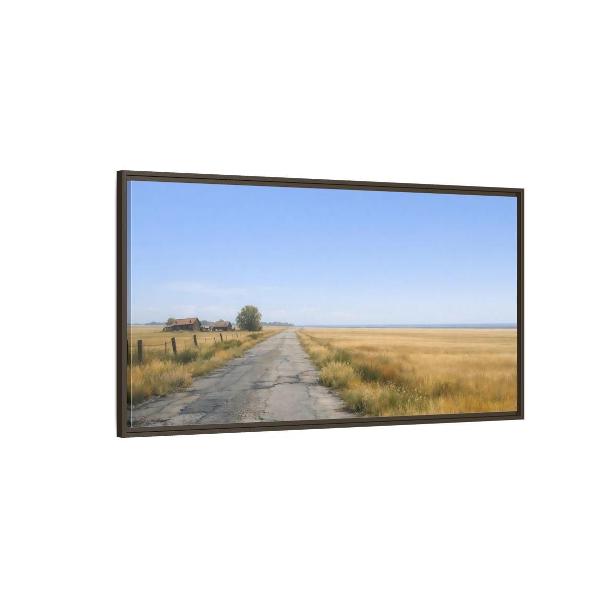 Landscape Nature Country Road Golden Fields - Framed Canvas Wall Art Print - YesArtYes