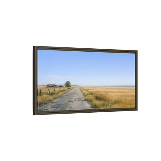 Landscape Nature Country Road Golden Fields - Framed Canvas Wall Art Print - YesArtYes