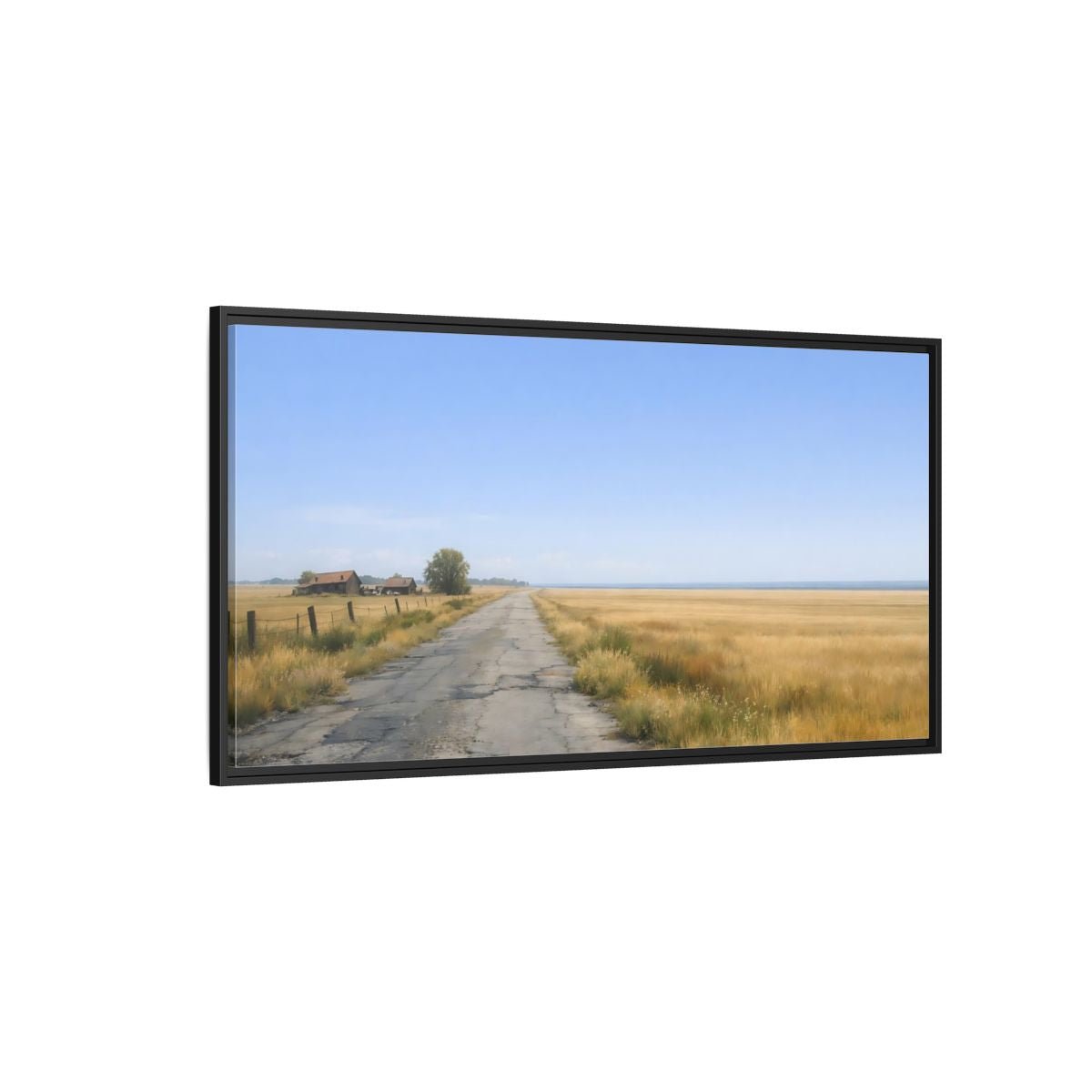 Landscape Nature Country Road Golden Fields - Framed Canvas Wall Art Print - YesArtYes