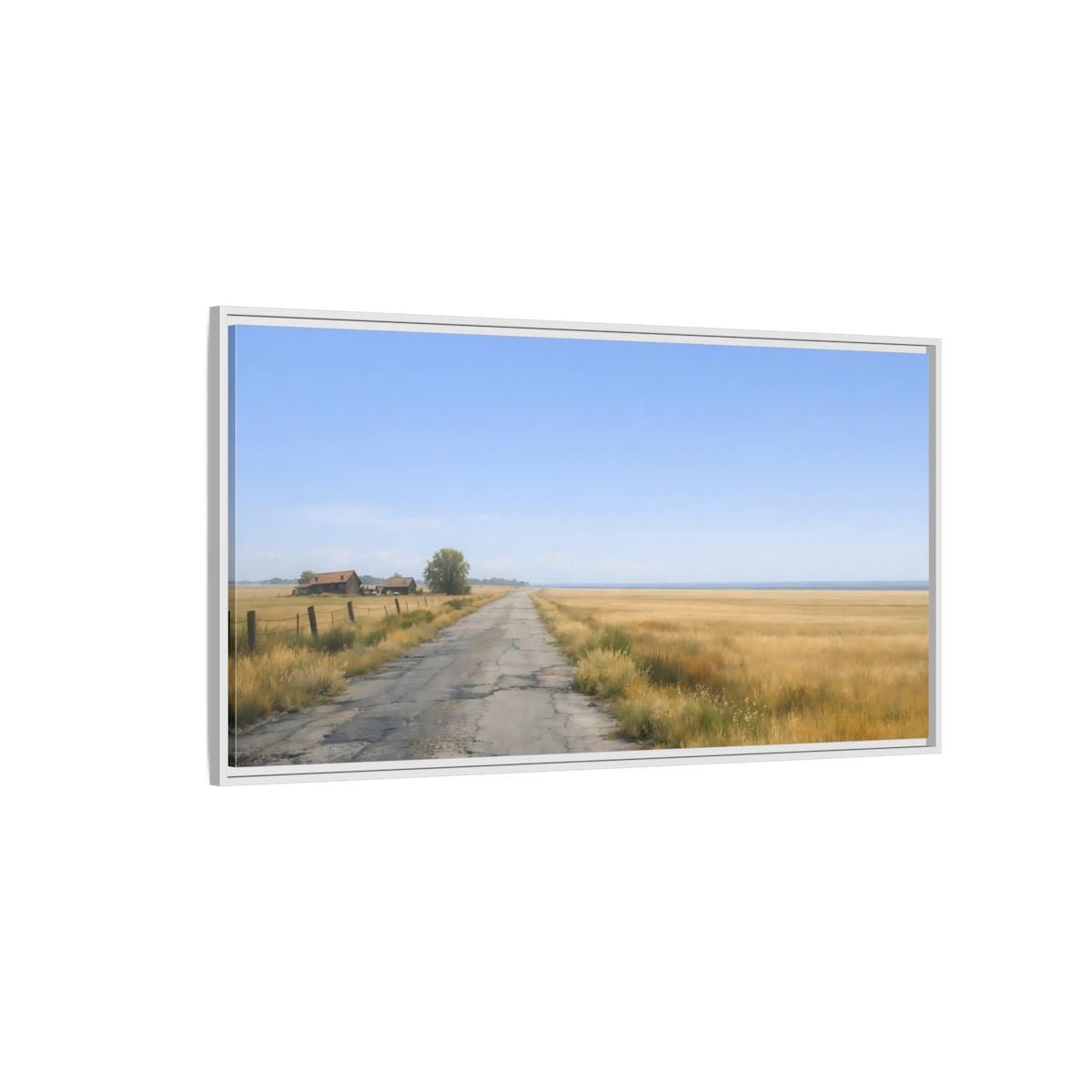 Landscape Nature Country Road Golden Fields - Framed Canvas Wall Art Print - YesArtYes