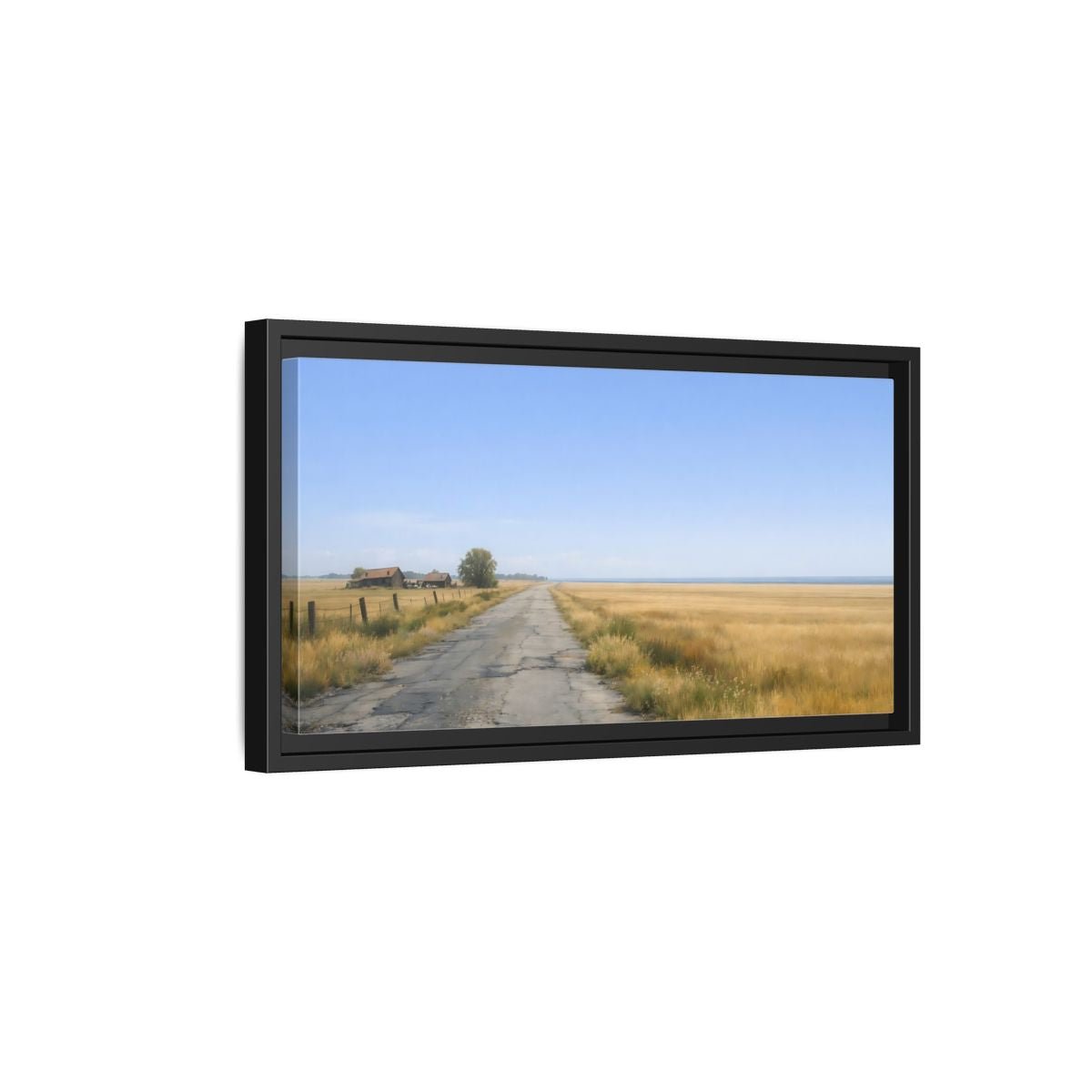 Landscape Nature Country Road Golden Fields - Framed Canvas Wall Art Print - YesArtYes